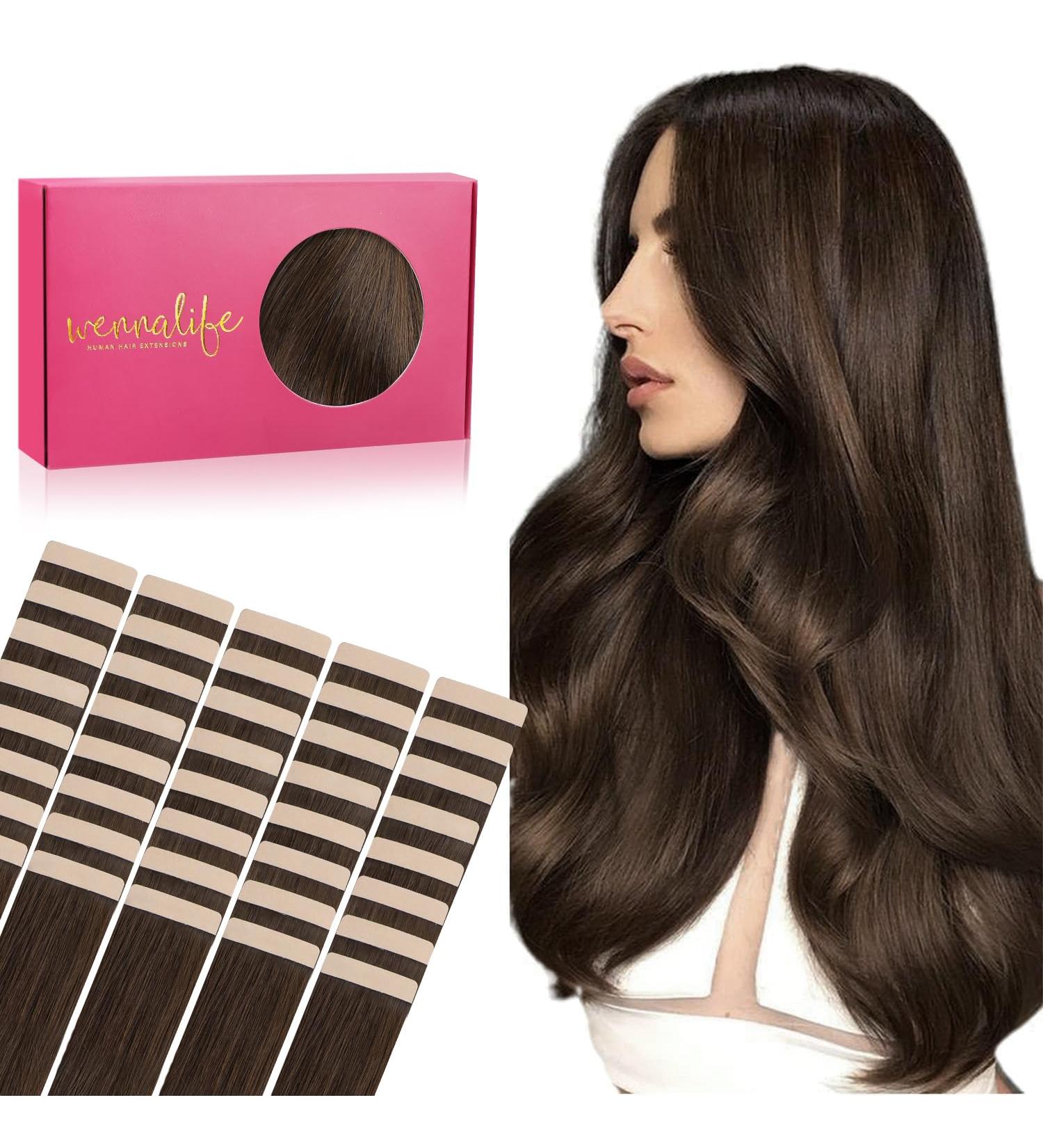 Buy If-of-Hearted 40PCs Real Hair Tape Extensions - 55cm (22 inch) Chocolate Brown Silky Straight Invisible Skin Weft - 100g #4 - Buy Online on GoSupps.com