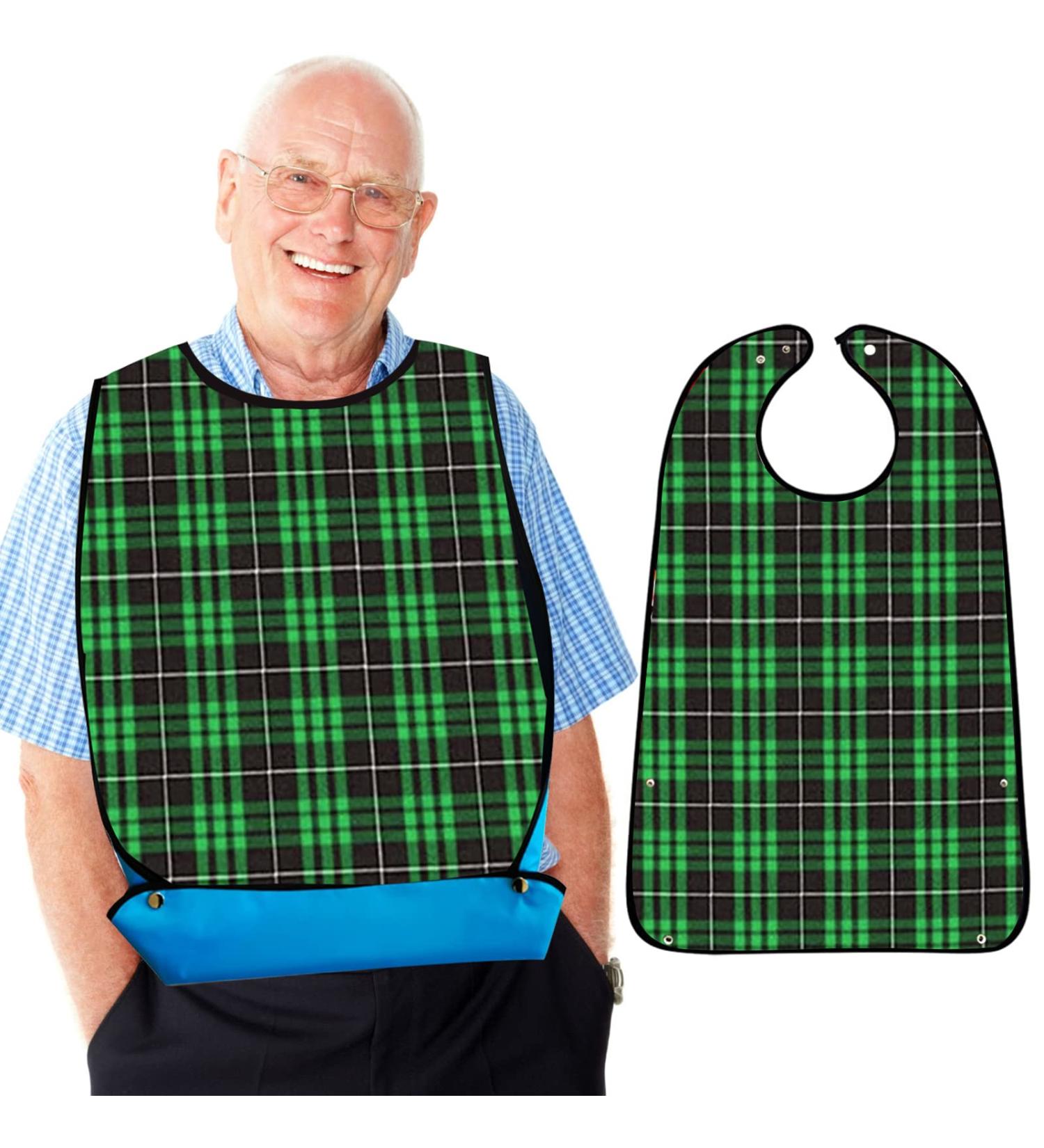 Waterproof Adult Bibs for Men with Crumb Catcher - Reusable & Washable Dining Bibs for Elderly - Clothing Protector for Eating - Buy Online on GoSupps.com