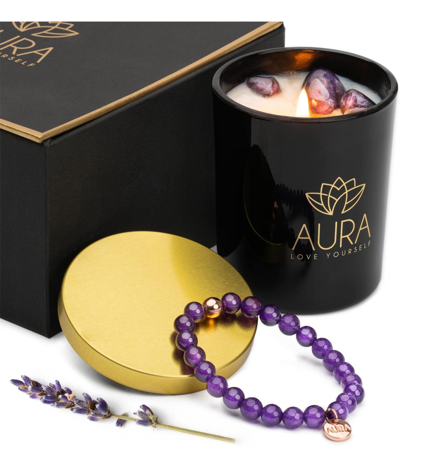 Relaxation Gifts for Women | Stress Relief Set with Crystal Candle Amethyst Bracelet & Lavender Soy Candles | Unique Spiritual Gift Box for Mom - Buy Online on GoSupps.com