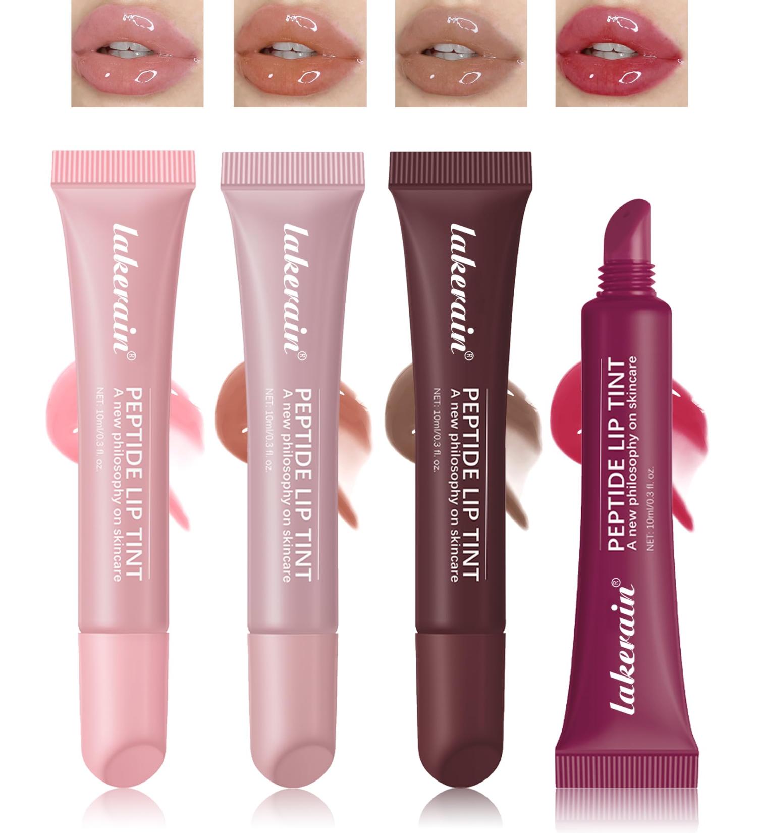 Tinted Lip Balm Kit-4Pcs Peptide Hydrating Lip Tint Moisturizer Jelly Lip Treatment Balm Non-Stick Lip Care Glow Reviver Lip Oil Yummy Glowy Lip Gloss Christmas Makeup Gift for Women-Set C Setc-01+02+03+04 - Buy Online on GoSupps.com