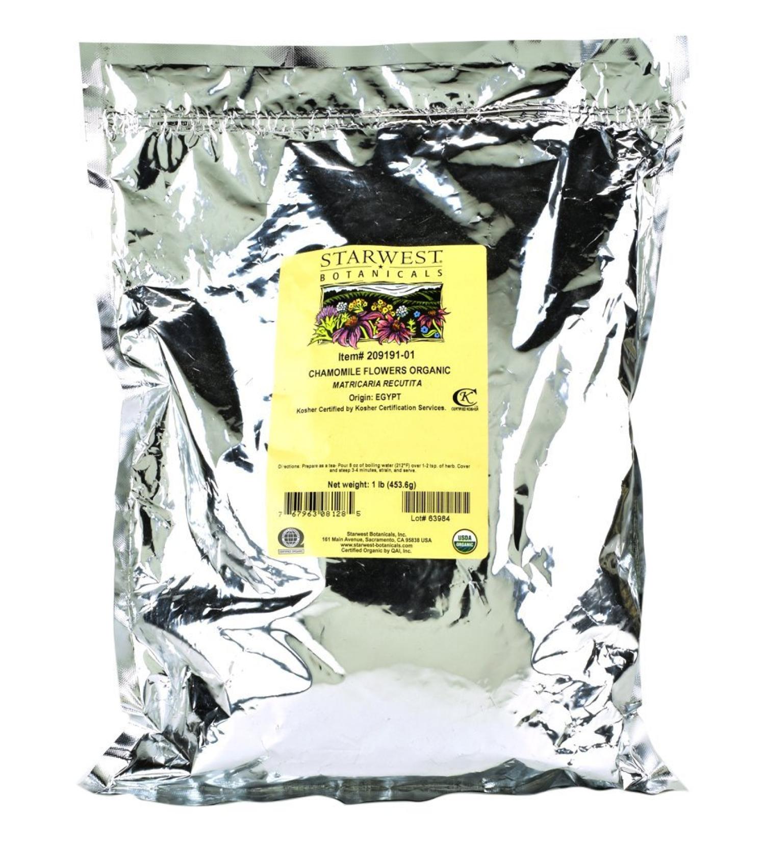 Starwest Botanicals Organic Chamomile Flower Whole (Egypt), 1 Pound