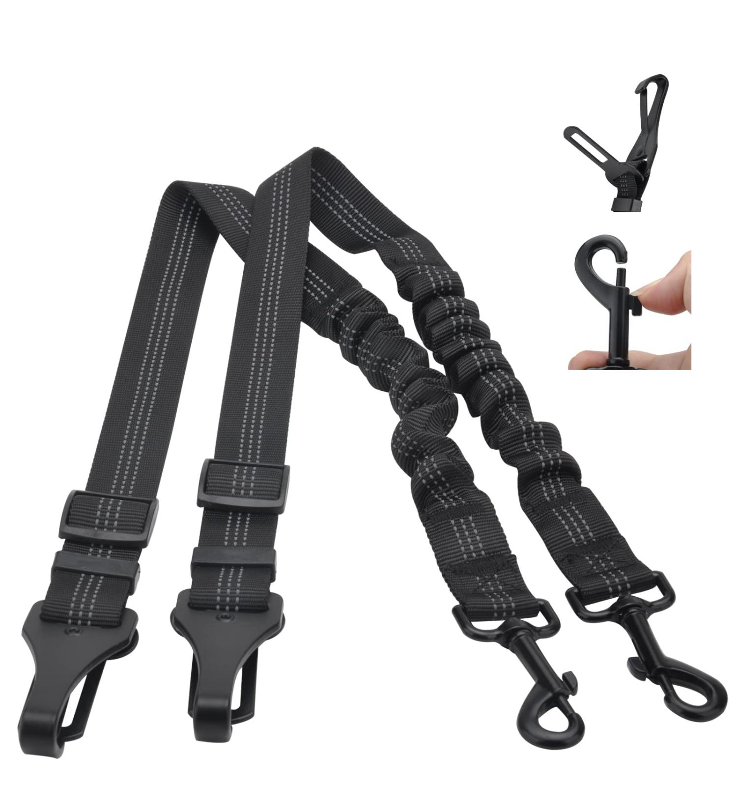 Adjustable Dog Seat Belt - 2-Piece 3-in-1 Reflective Bungee Car Harness for All Breeds | Universal Fit Buckle Hook (Black) - Buy Online on GoSupps.com