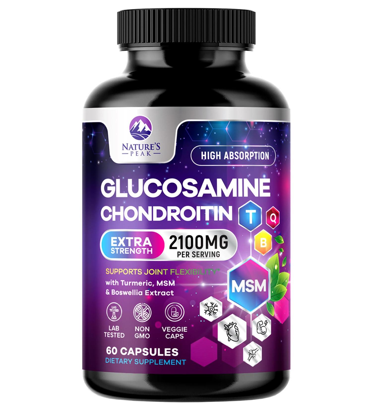 Glucosamine Chondroitin & MSM 2100mg - 3x Strength Joint Support Supplement for Mobility & Comfort - Glucosamine Complex with Turmeric Boswellia Bromelain & Quercetin - Bottled in USA - 60 Capsules 60 Count (Pack of 1) - Buy Online on GoSupps.com