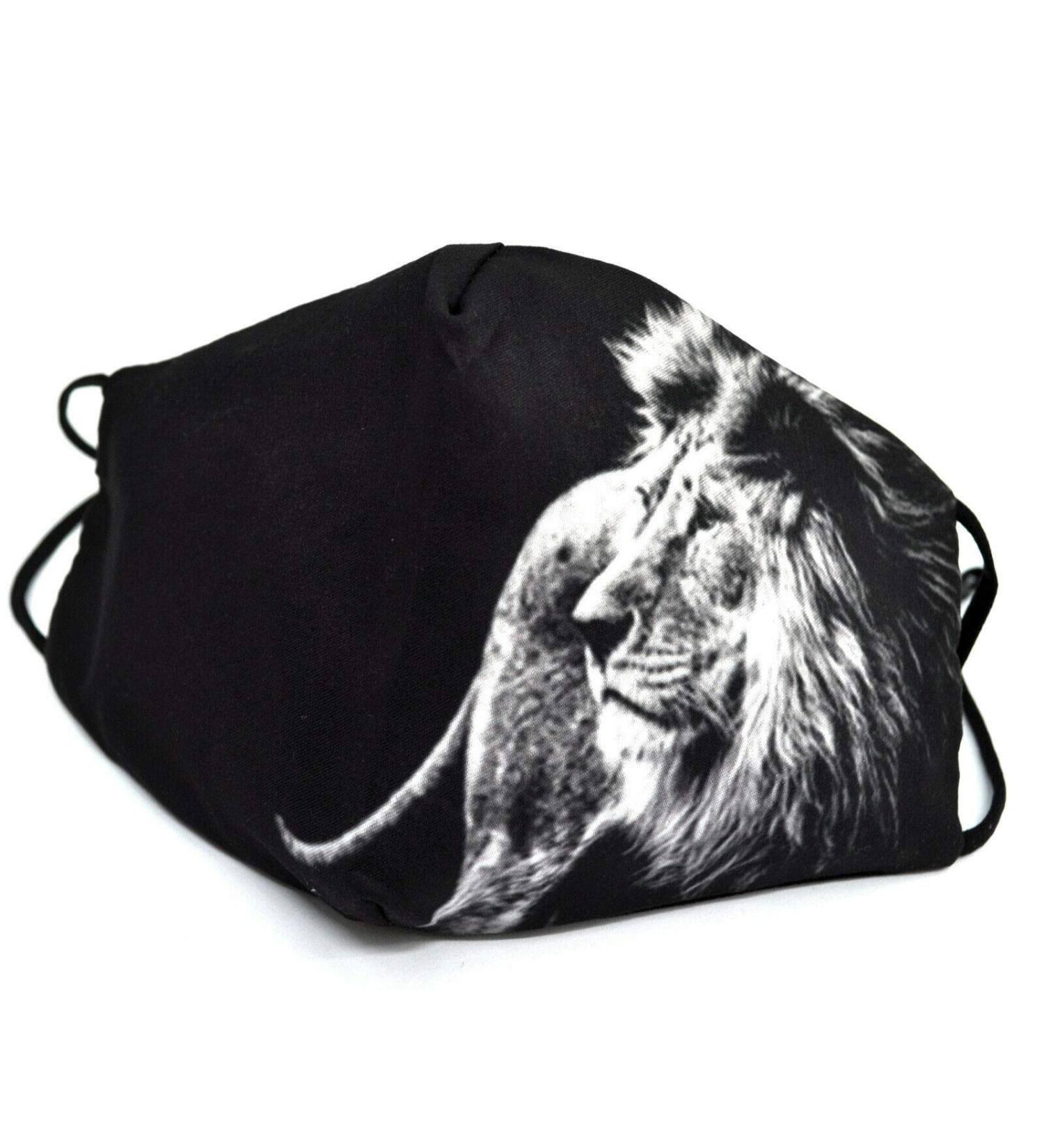 Euly fabric mask mouth-nose protection facial mask washable reusable cotton women men's cotton protection anti dust resistant against saliva dust protection mask 2-layer (lion black)