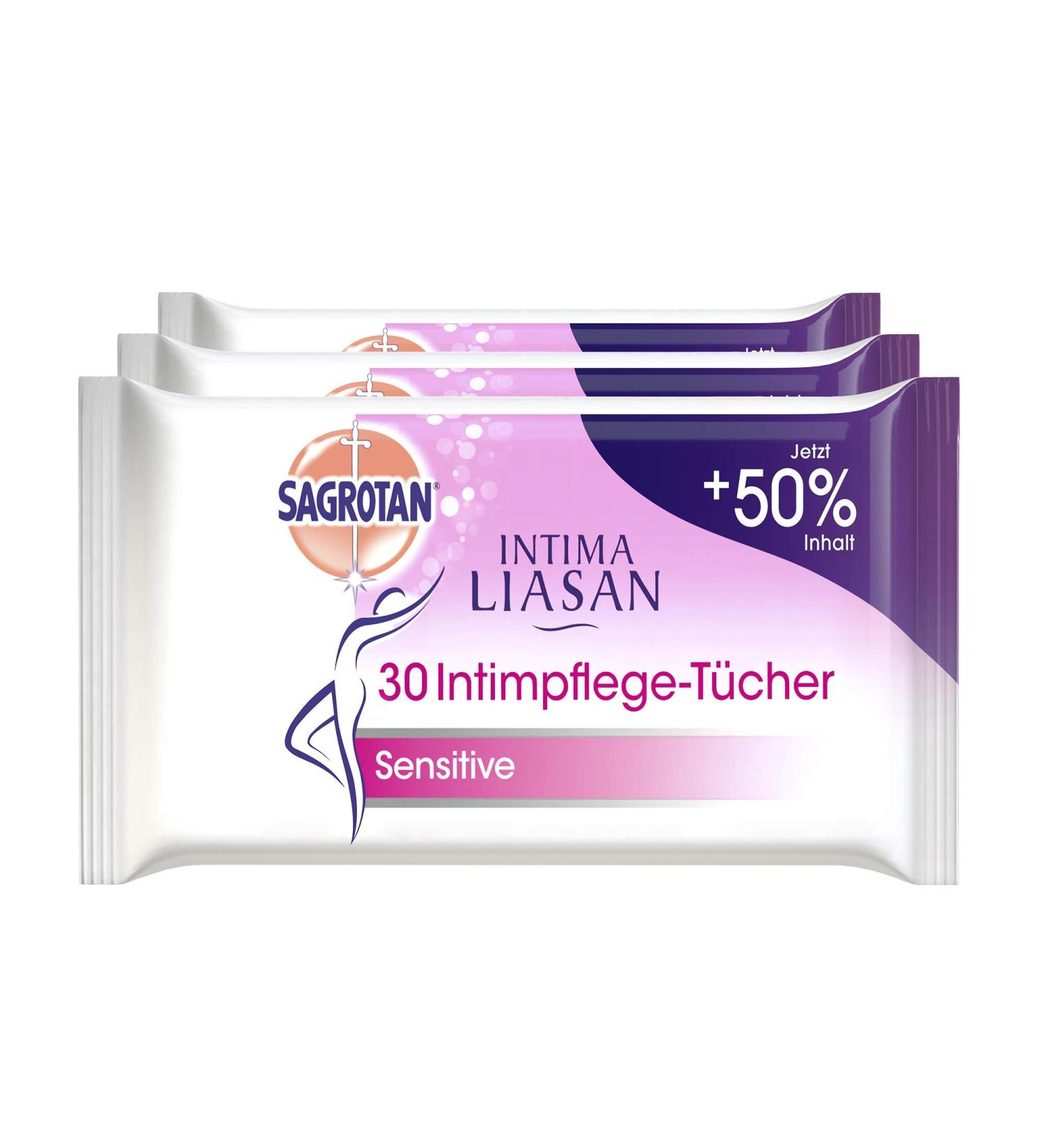 Intima Liasan by Sagrotan - Sensitive Intimate Care Wet Wipes | Soap-Free Non-Alcoholic Biodegradable | 3 Pack (90 Wipes) - Daily Hygiene - Buy Online on GoSupps.com