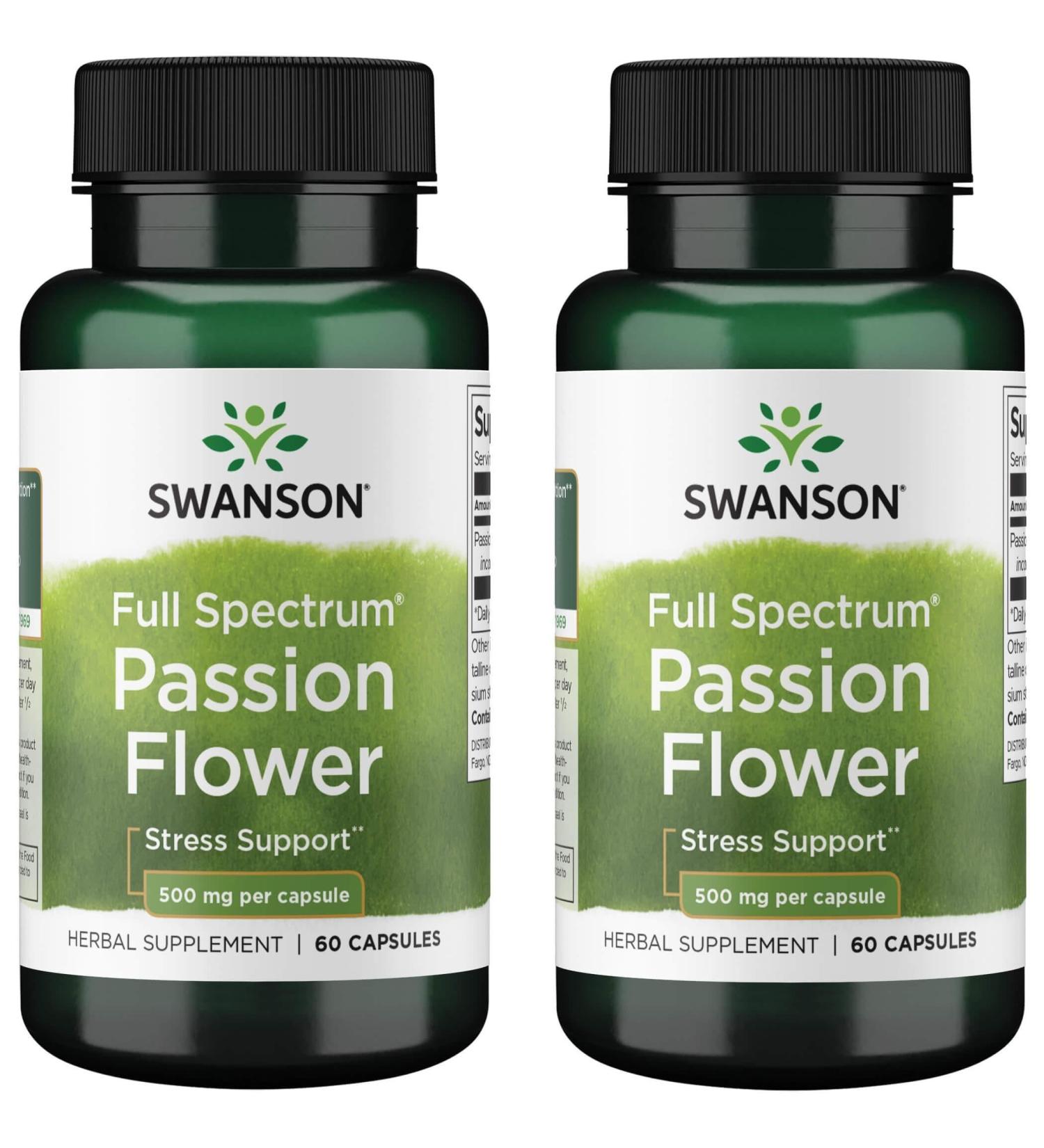 Swanson Full-Spectrum Passion Flower Stress Support 500 Milligrams 60 Capsules (2 Pack)