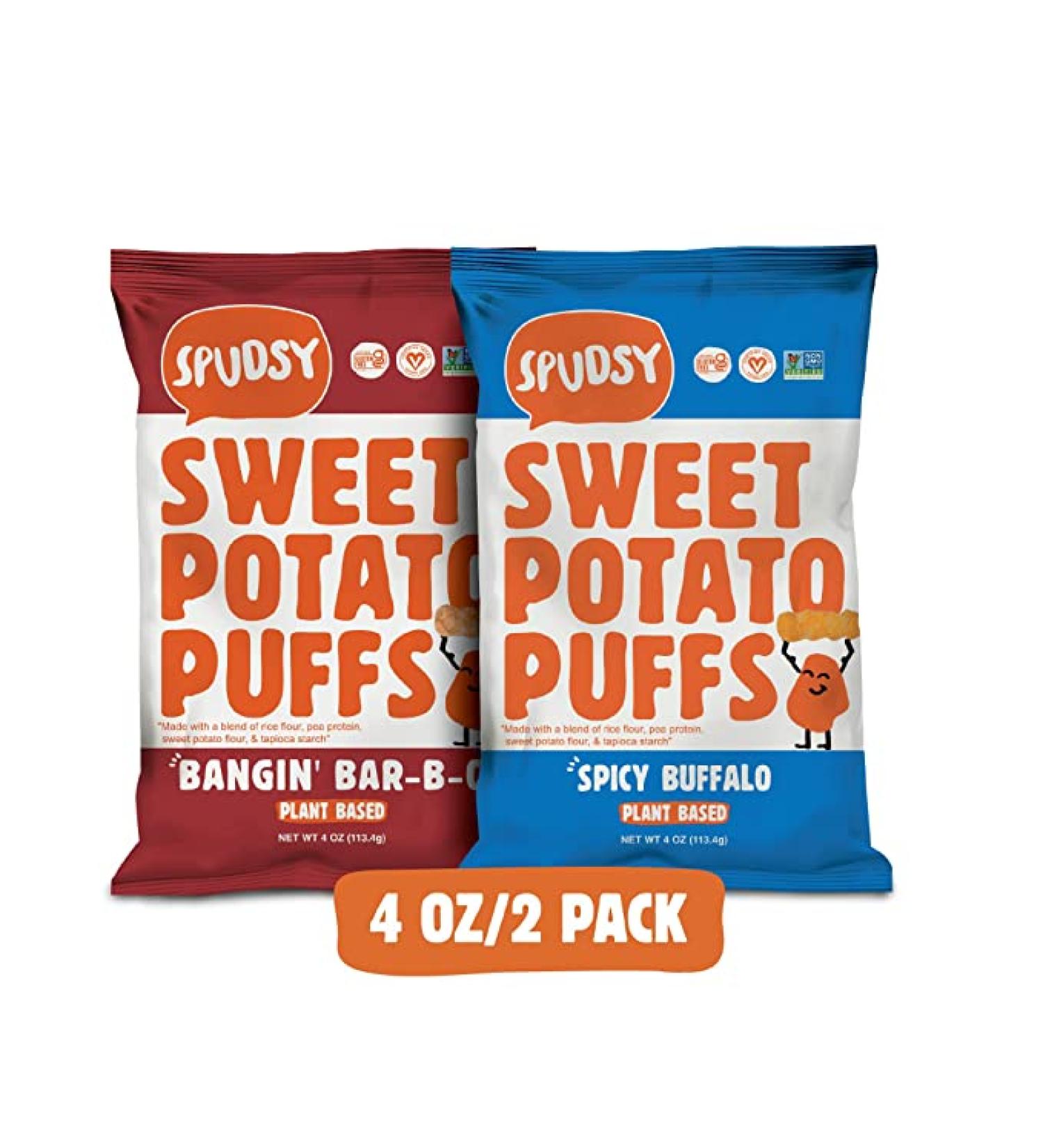 Sweet Potato Puffs by Spudsy | Vegan, Gluten-Free Superfood Snacks | BBQ & Buffalo Ranch 2-Pack - Buy Online on GoSupps.com