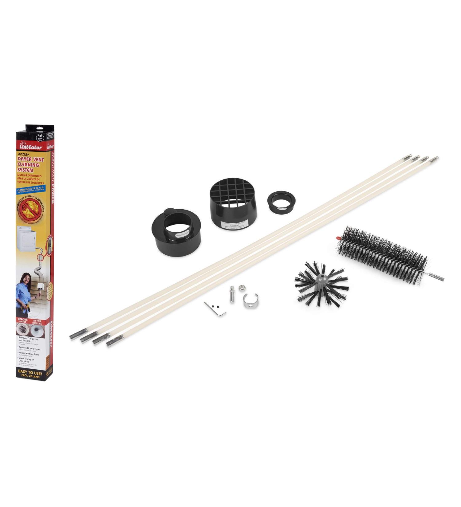 Gardus RLE202 LintEater Rotary Dryer Vent Cleaning System - Removes Lint & Extends Up to 12ft - Includes 4 Flexible 3ft Rods - White/Grey/Black - Buy Online on GoSupps.com