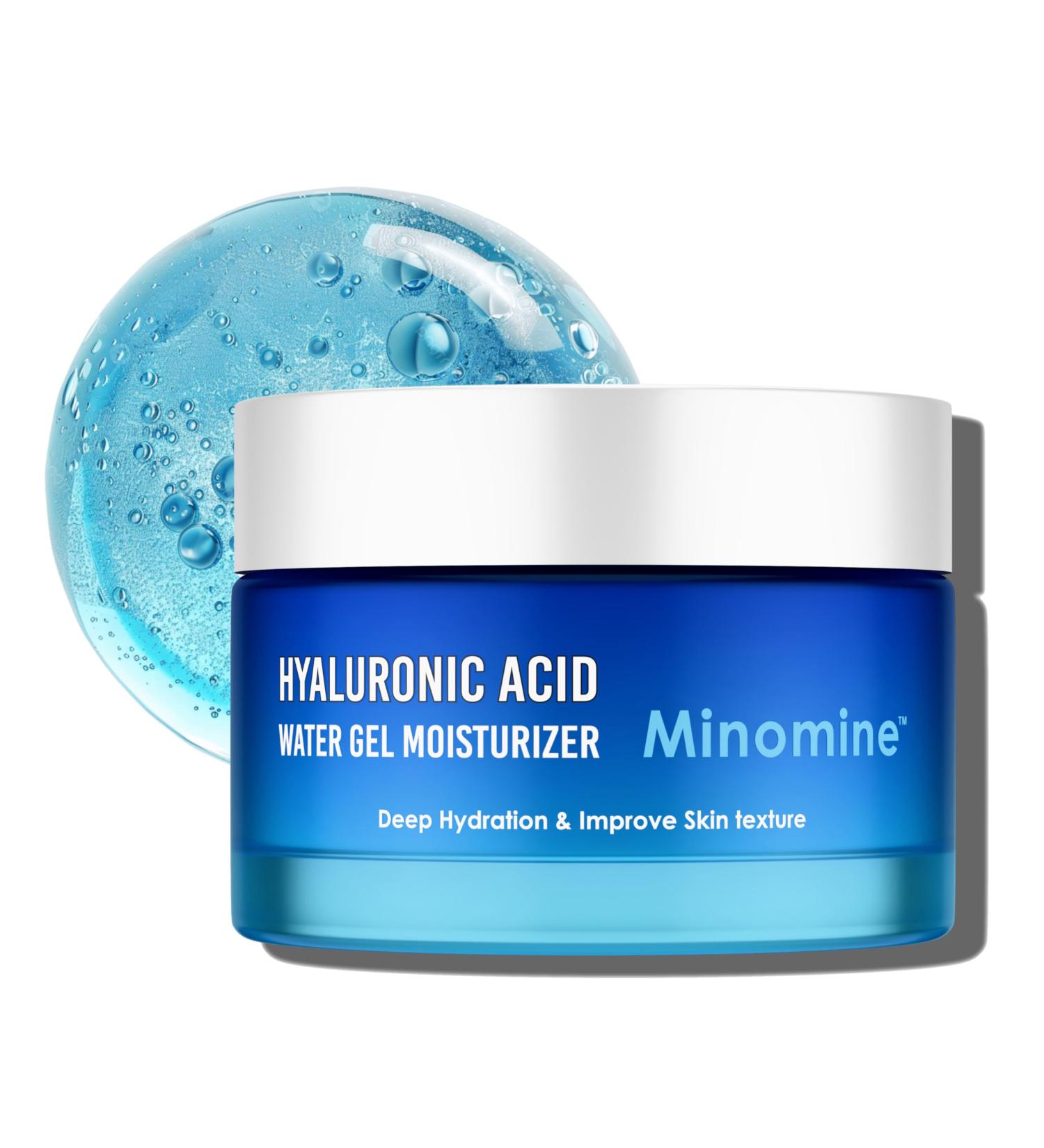 Minomine Hyaluronic Acid Face Gel Moisturizer | long lasting Hydration 24 hours | light weight water gel fast absorbing | All Skin Types | For Unisex 50gm - Buy Online on GoSupps.com