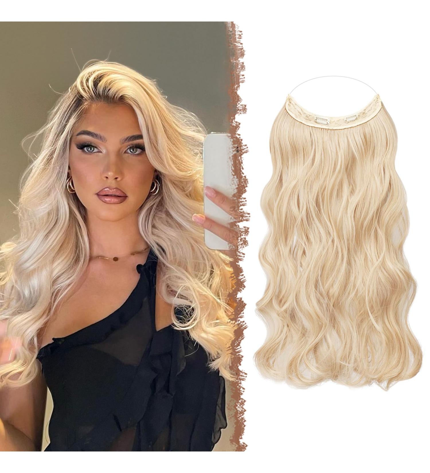 Feshfen Invisible Hair Extensions - Honey Blonde & Platinum Blonde Curly 45cm | Adjustable Secret Hair Part for Women - Buy Online on GoSupps.com