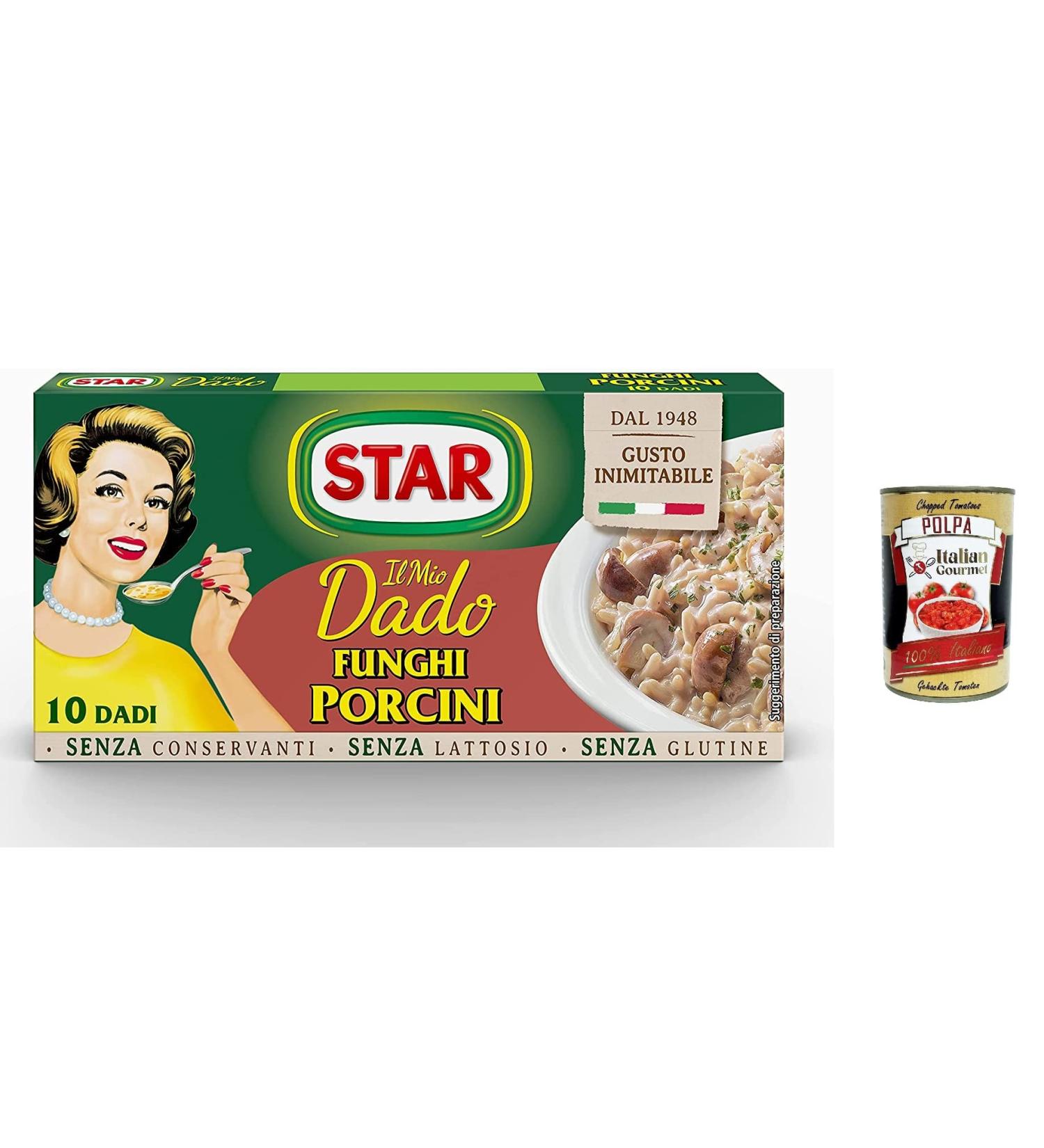  Italian Gourmet E.R. Star Dado Funghi Porcini Brodo Lot de 3 cubes de soupe de bouillon 10 pz + polpa gourmet italien 400 g - Buy Online on GoSupps.com