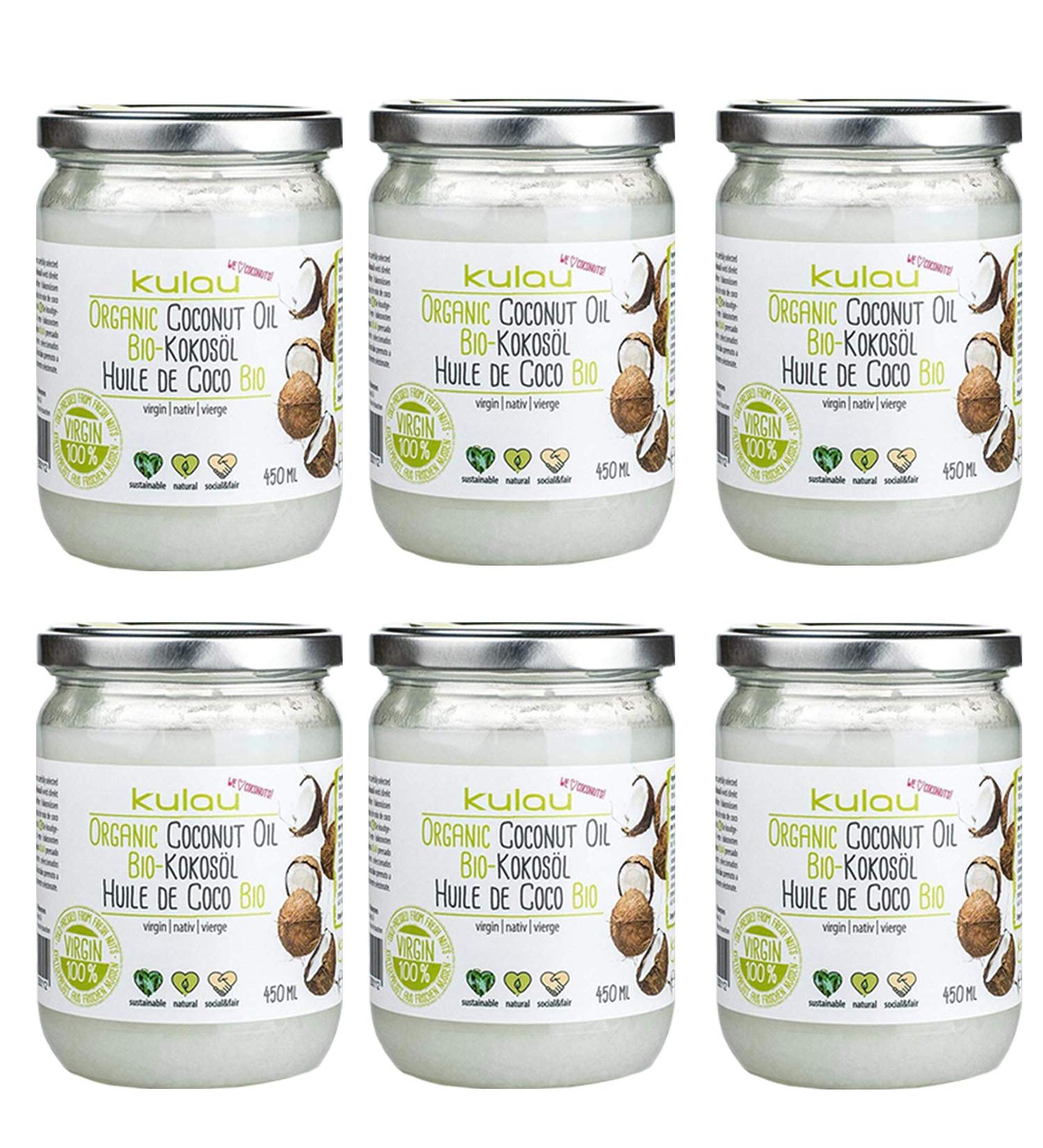  Kulau Kulau Organic Coconut Oil for Skin & Hair Coconut Grease for Cooking & Roasting Native & Cold Pressed Coconut Oil (6 x 450ml) - Buy Online on GoSupps.com