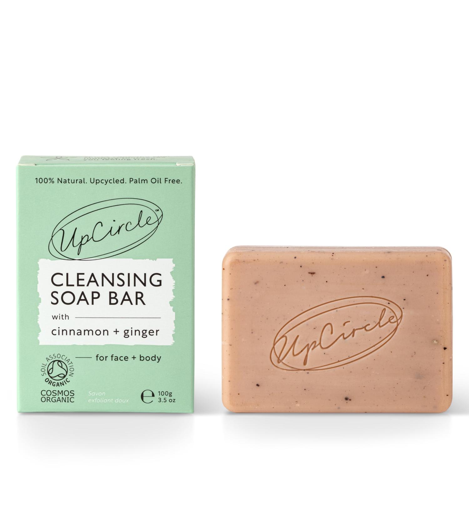 UpCircle Cinnamon + Ginger Chai Soap Bar 100g - Certified Organic Vegan Cleanser for Face and Body with French Pink Clay - Redness and Irritation Reducing Formula - Natural, Cruelty-Free & Palm Oil Free - Buy Online on GoSupps.com