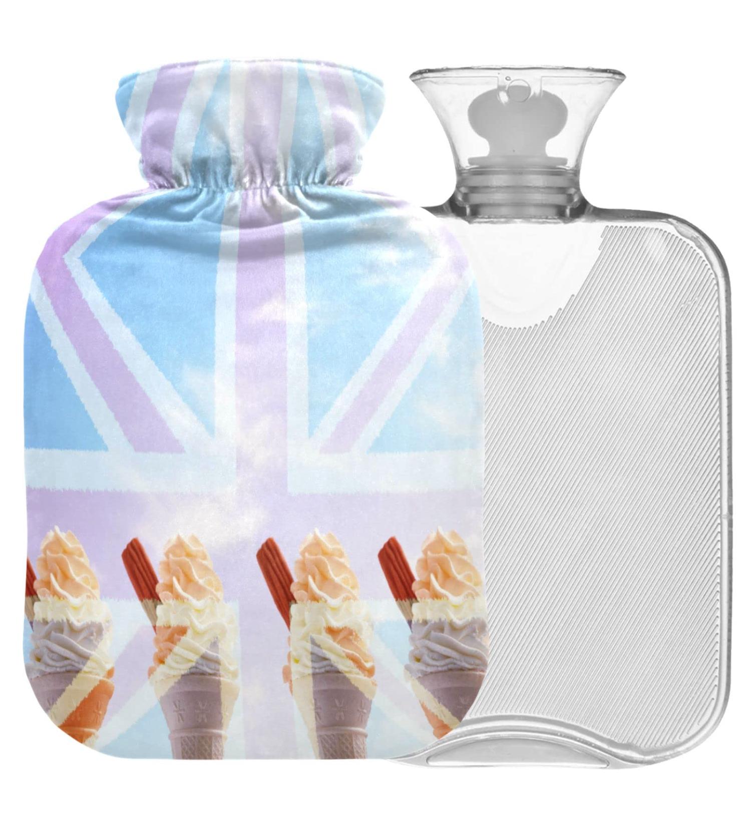 NAANLE Heat Bottle with Ice Cream Design 2L British Flag Hot Water Bottle for Pain Relief & Cold Therapy Large Transparent Warm Steward for Bed Hands & Feet - Buy Online on GoSupps.com