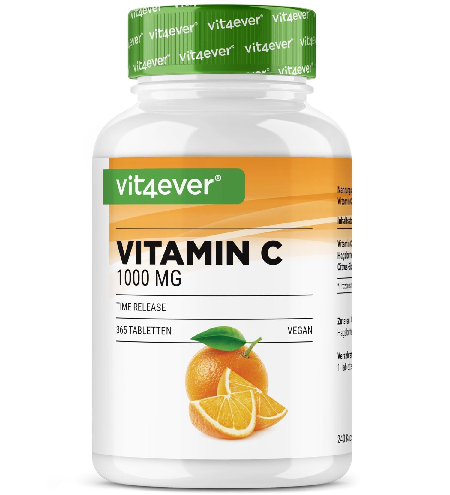 Vitamin C 1000mg - 365 Time Released Tablets with Rosehip & Bioflavonoids - Vegan - Lab Tested Annual Supply - Buy Online on GoSupps.com