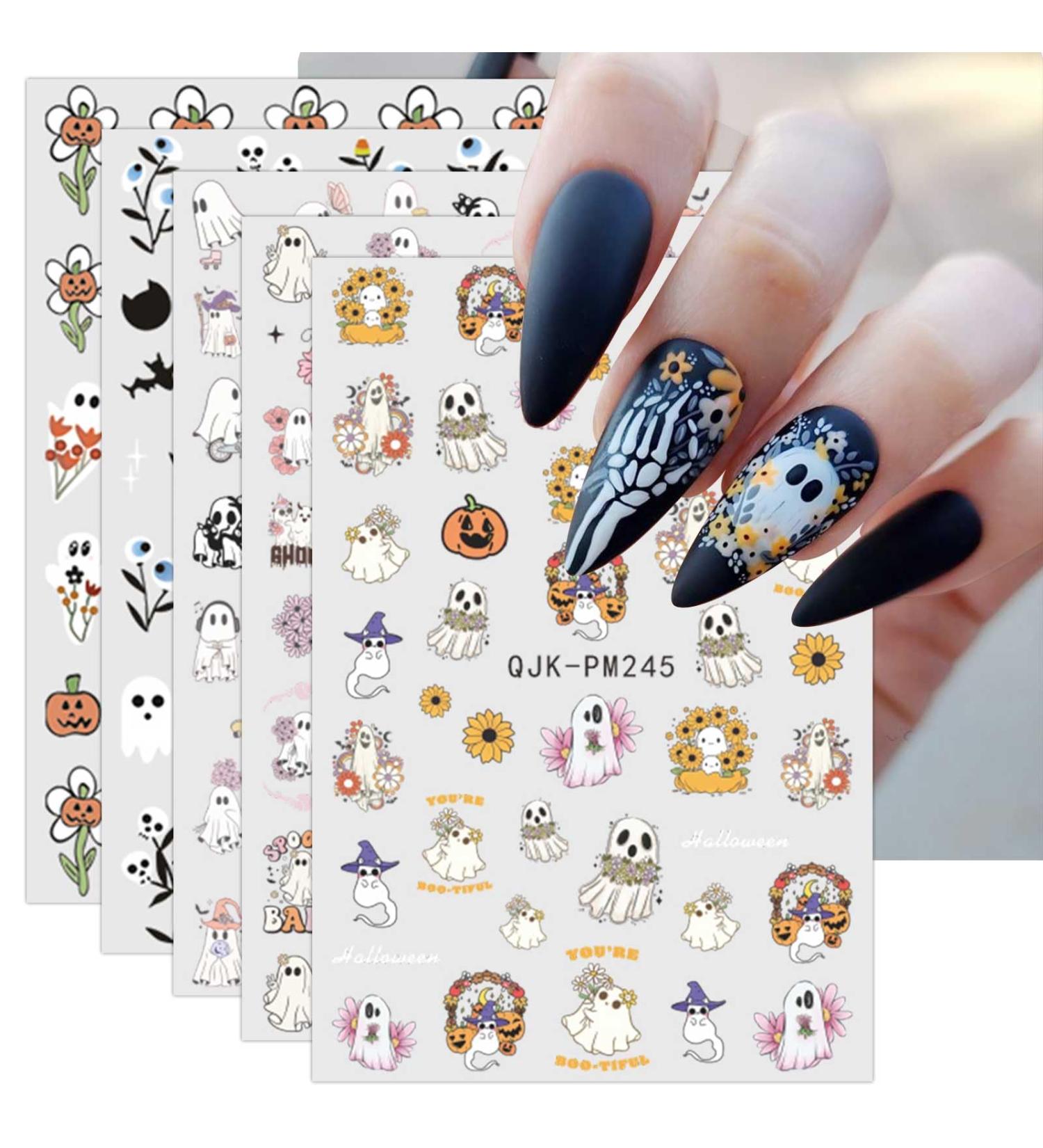 JMEOWIO 9 Sheets Halloween Nail Art Stickers Decals Self-Adhesive Cute Yellow Flower Ghost Nail Supplies Nail Art Design Decoration Accessories - Buy Online on GoSupps.com