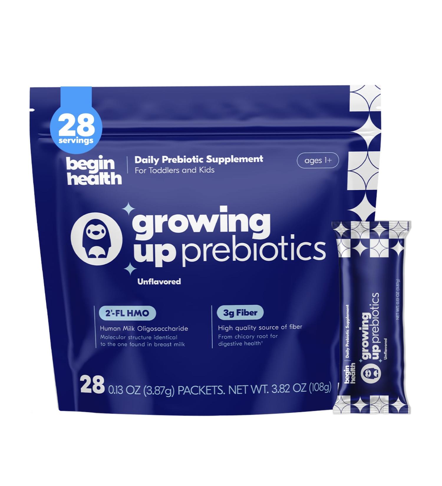 Begin Health Growing Up Prebiotics for Kids 28-Packs | Prebiotic Soluble Powder Stool Softeners and Digestive Gut Health Supplement | Ideal to Mix with Kids Daily Beverages and Soft Foods - Unflavored Growing Up | Toddler P  - Buy Online on GoSupps.com