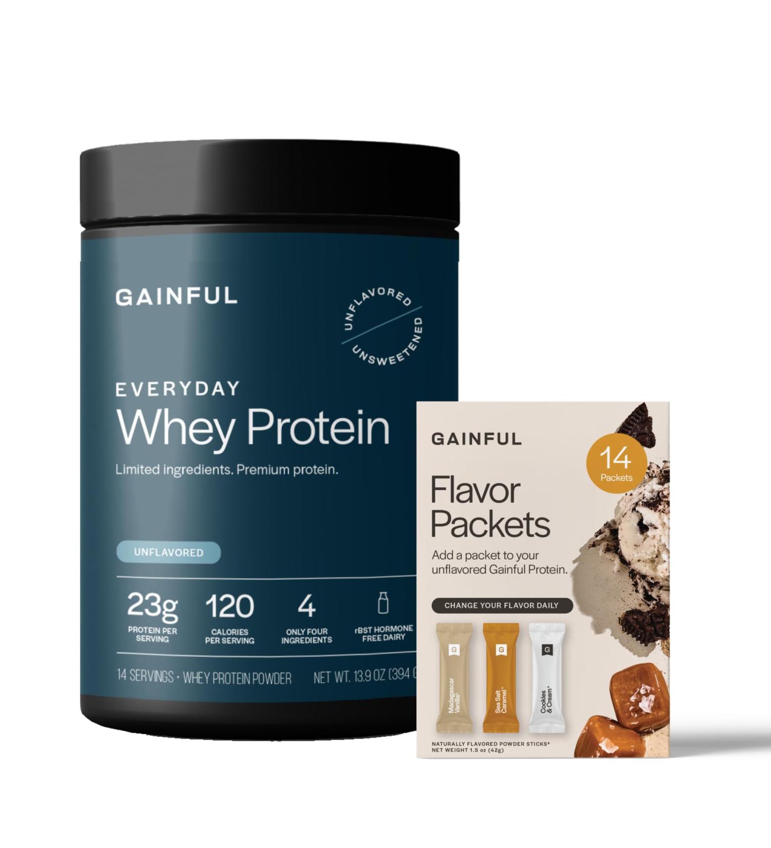 Gainful Everyday Whey Protein Powder & Sweet Treat Flavor Bundle 23g Protein Supports Muscle Growth Recovery & Daily Nutrition No Artificial Ingredients 14 Servings + 14 Flavor Sticks - Buy Online on GoSupps.com