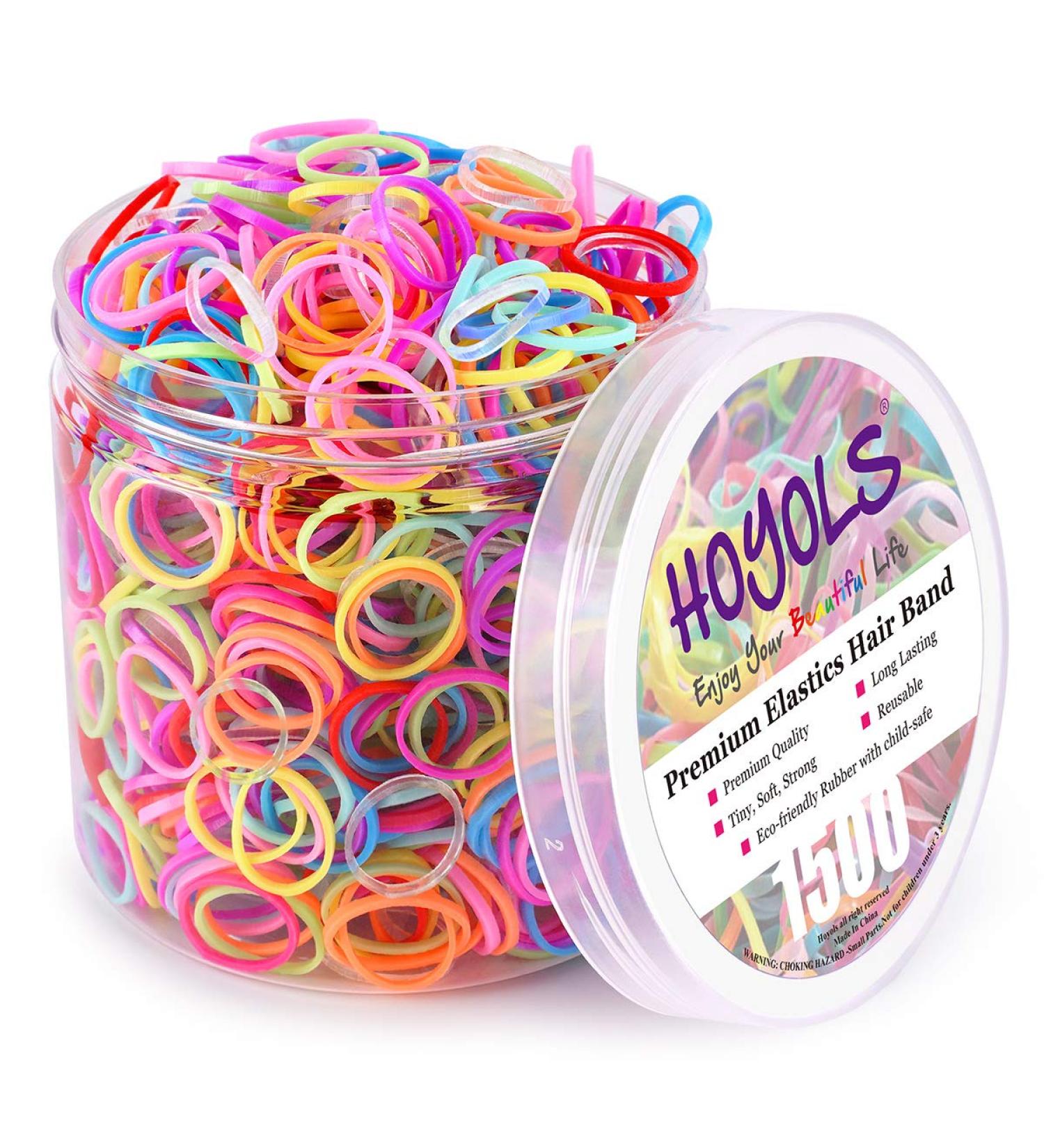 Hoyols Small Elastics Hair Ties 1500pcs - 10 Colored Mini Rubber Bands for Girls - Buy Online on GoSupps.com