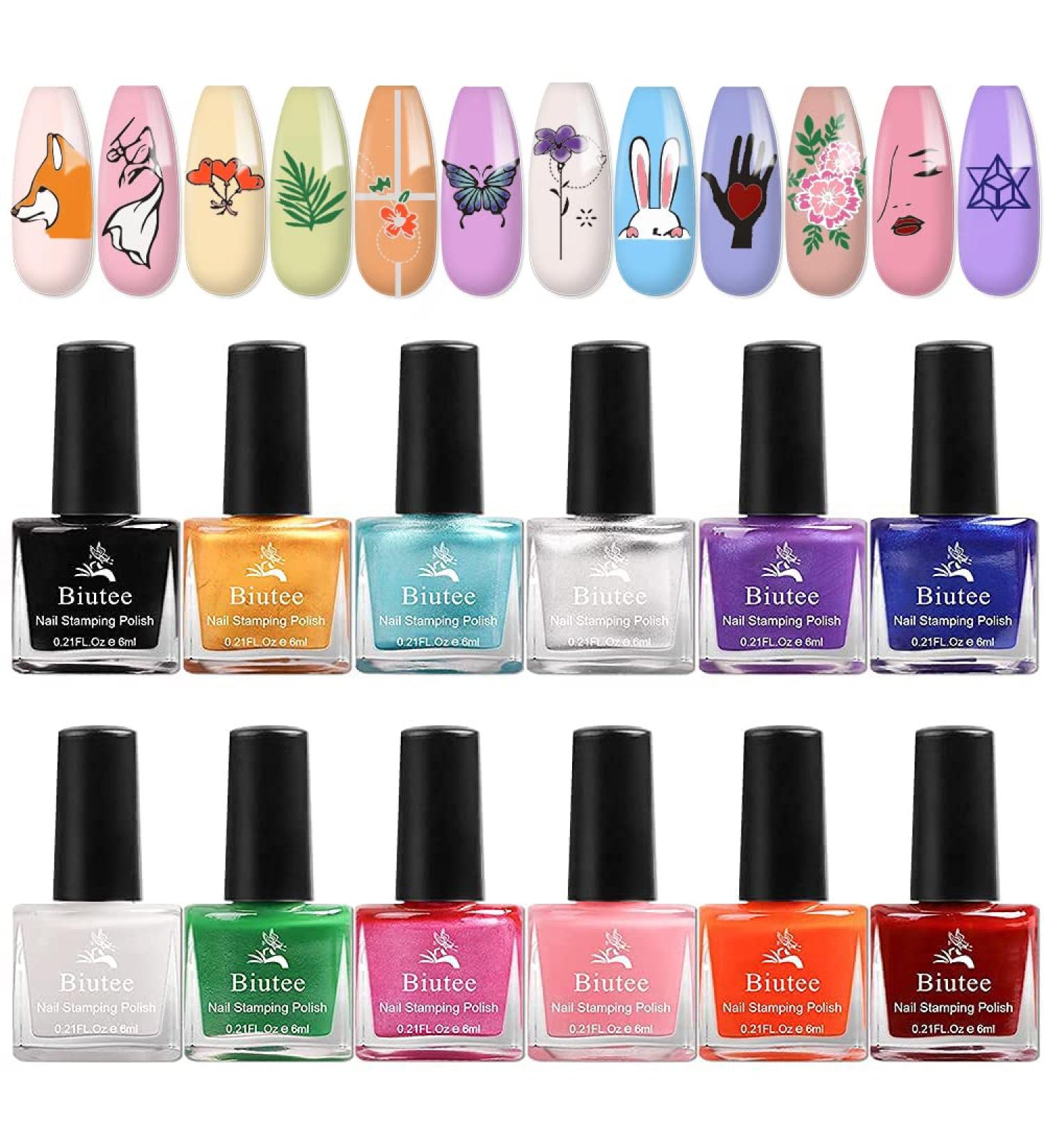 Biutee Nail Stamping Polish Kit - 12 Colors Nail Art Stamp Set for Manicure Print - Holiday Collection (Air Dry) - Buy Online on GoSupps.com