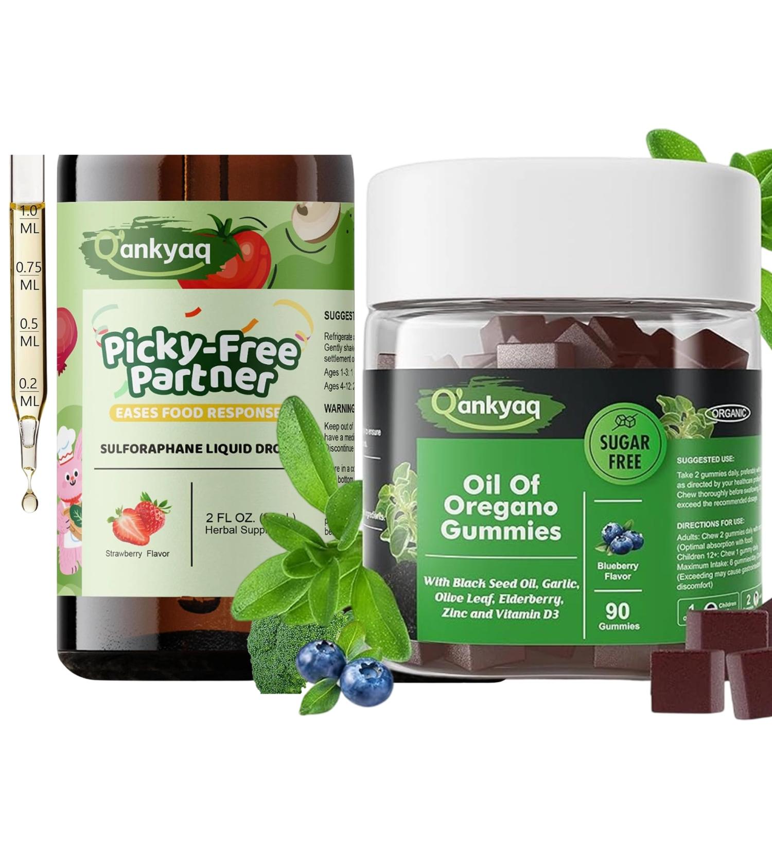Q'ankyaq Oregano Oil with Black Seed Oil Organic Gummies for Kids and Adults | 6-in-1 Oregano Oil Supplement Sulforaphane Supplement for Kids Appetite Booster & Vegetable Nutrition Gap - Buy Online on GoSupps.com