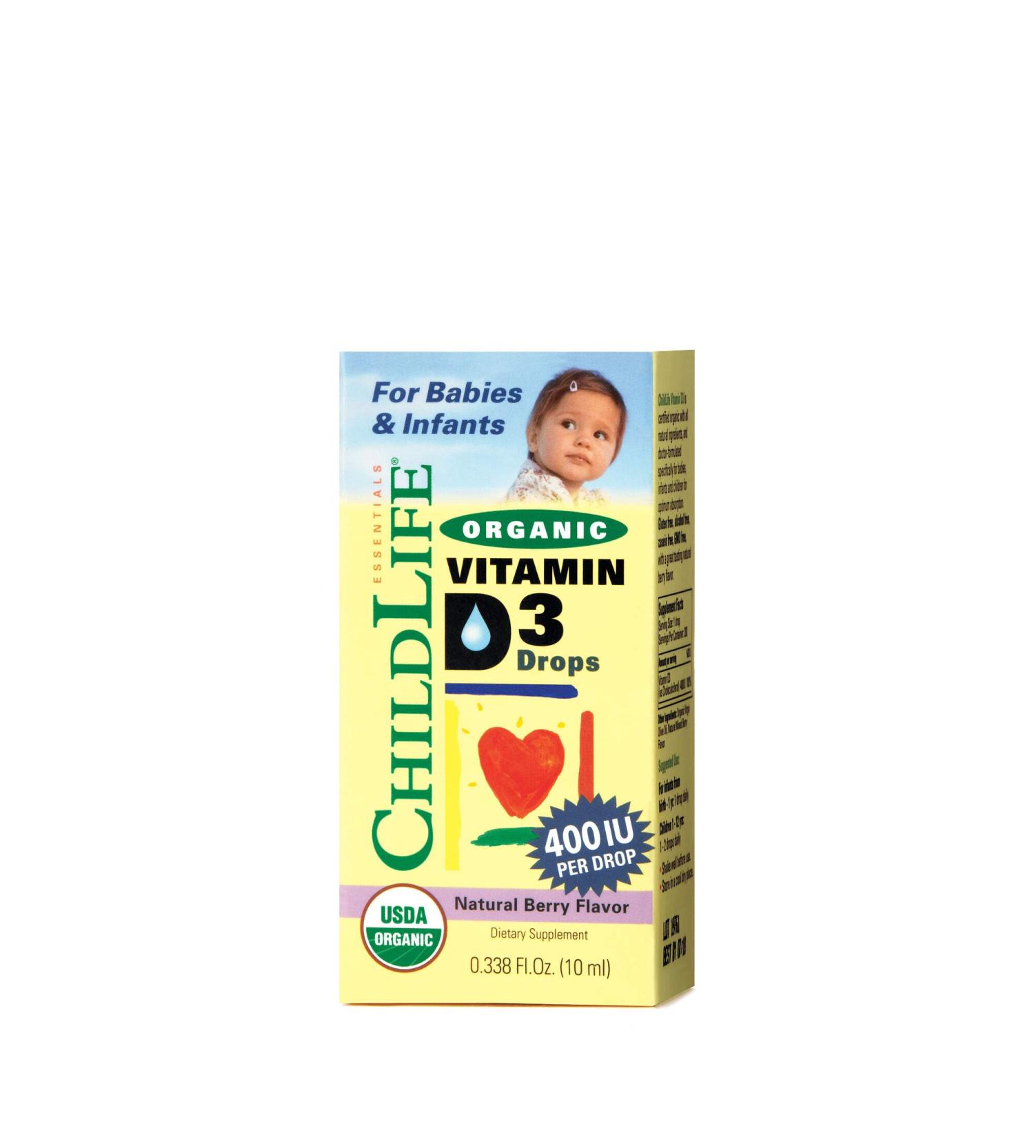 ChildLife Organic Vitamin D3 Drops - 400 IU, Natural Berry Flavor, 10 ml - Immune Support for Kids - Buy Online on GoSupps.com