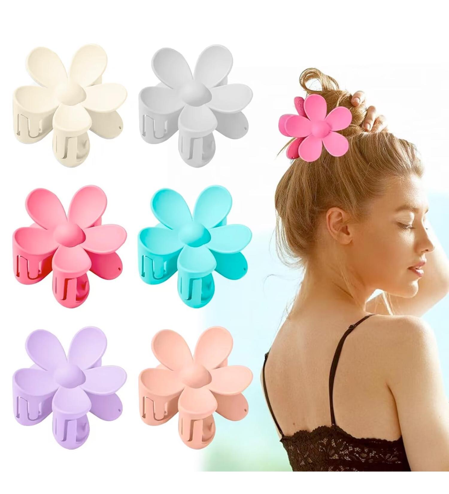 6 Flower Hair Clips for Women - Non-Slip Claw Hair Accessories | Large Matte Slide-Resistant Clips in 6 Colors - Ideal for Thick/Thin Hair - Buy Online on GoSupps.com