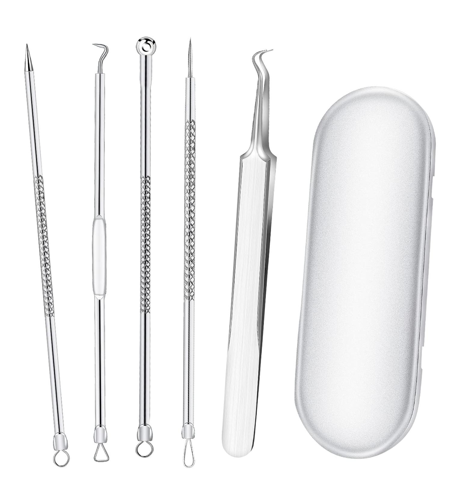 Smukdoo Blackhead Remover Tool Set - 5 Piece Curved Tweezer & Pimple Popper Kit - Buy Online on GoSupps.com