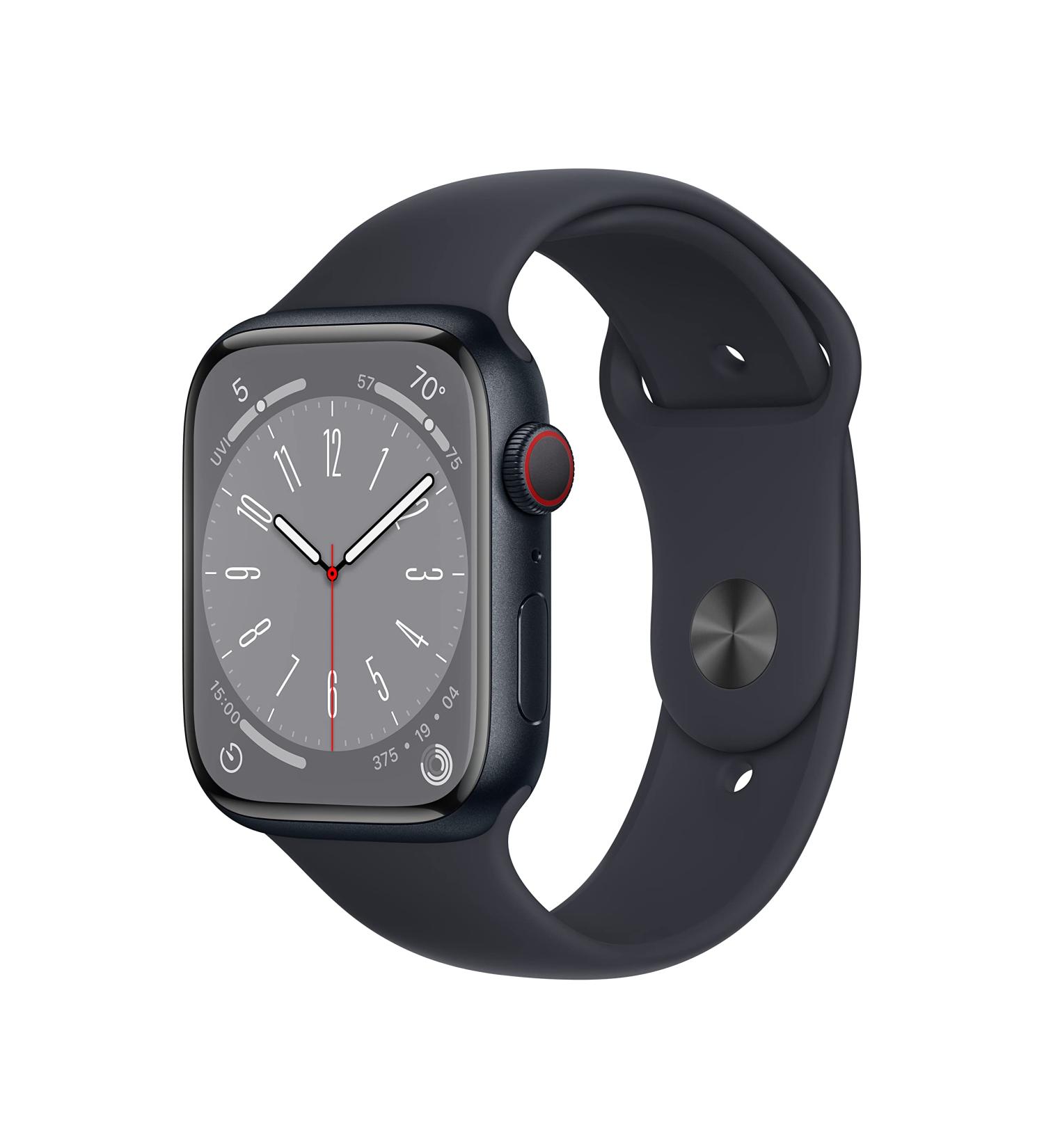 Apple Watch Series 8 GPS + Cellular 45mm Smart Watch with Midnight Sport Band - S/M, Blood Oxygen & ECG, Fitness Tracker, Retina Display, Water Resistant - Midnight Aluminium Case - Buy Online on GoSupps.com