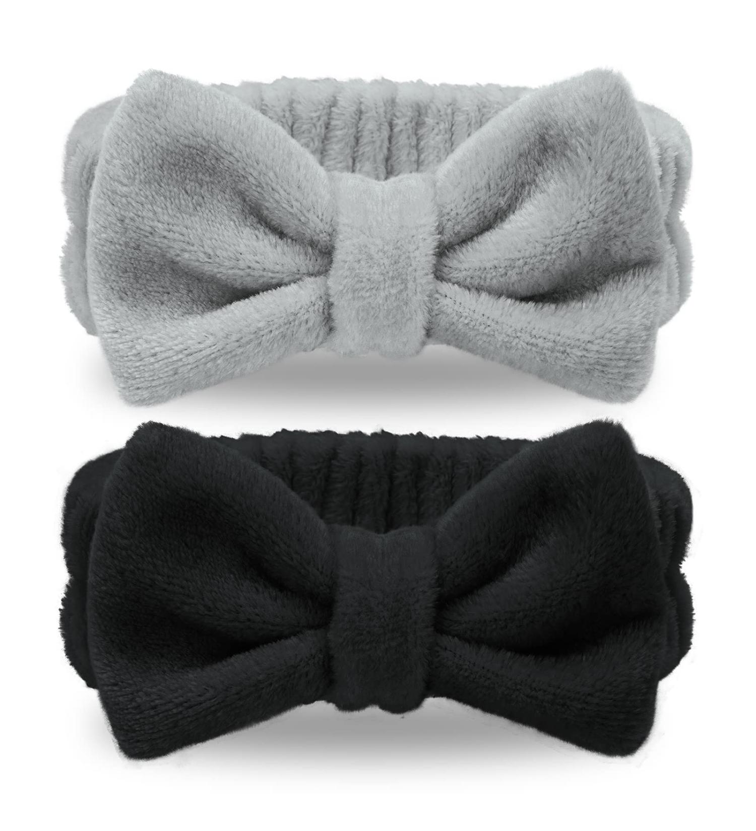 Spa Headband 2-Pack with Bow, Facial Makeup Headbands for Women - Black & Grey - Buy Online on GoSupps.com