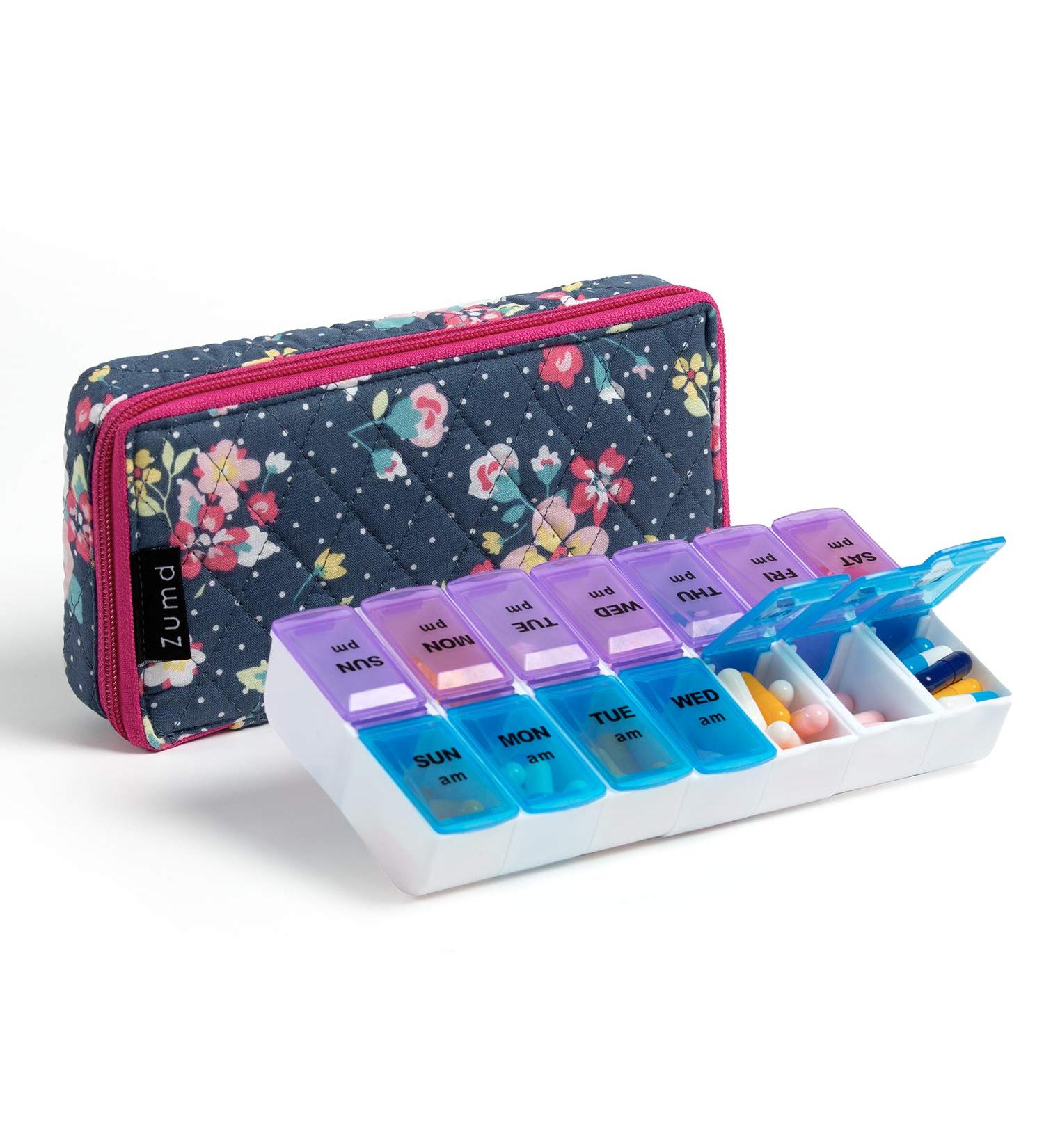 Pill Organizer Case Box | 7-Day Round Vitamin Organizer - Blue Grey | International Shipping Available - Buy Online on GoSupps.com