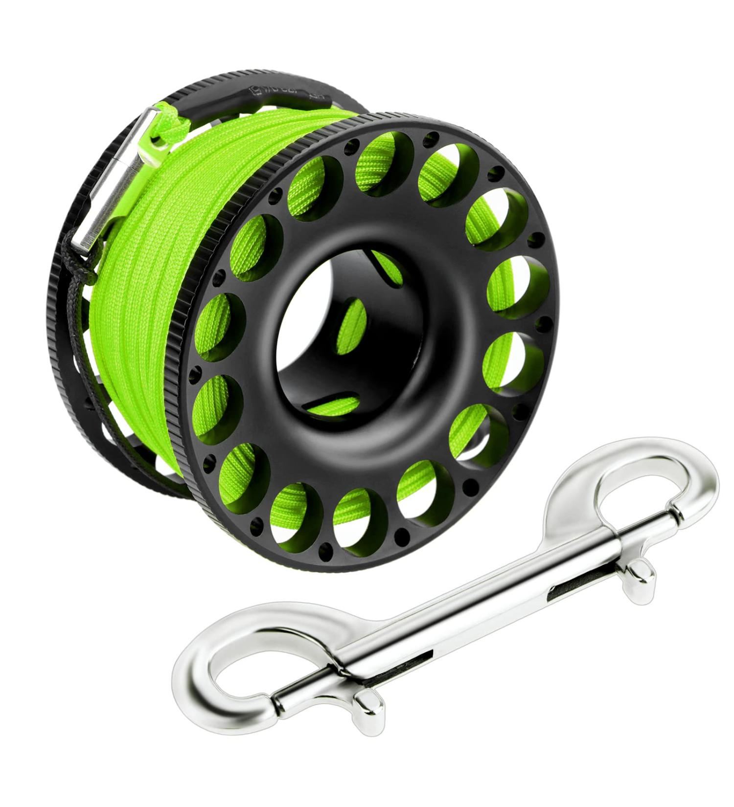 Aluminum Alloy Scuba Diving Reel with 30m High Visibility Line - Ideal for Wreck Cave Exploration | Fluorescent Green - Buy Online on GoSupps.com