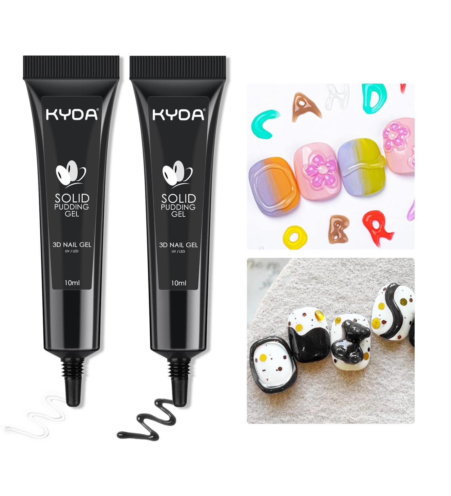 KYDA 2 Colors Solid Pudding Nail Gel Set - Clear & Black 3D Craving Gel for Nail Art Sculpting Drawing & Embossing - Buy Online on GoSupps.com