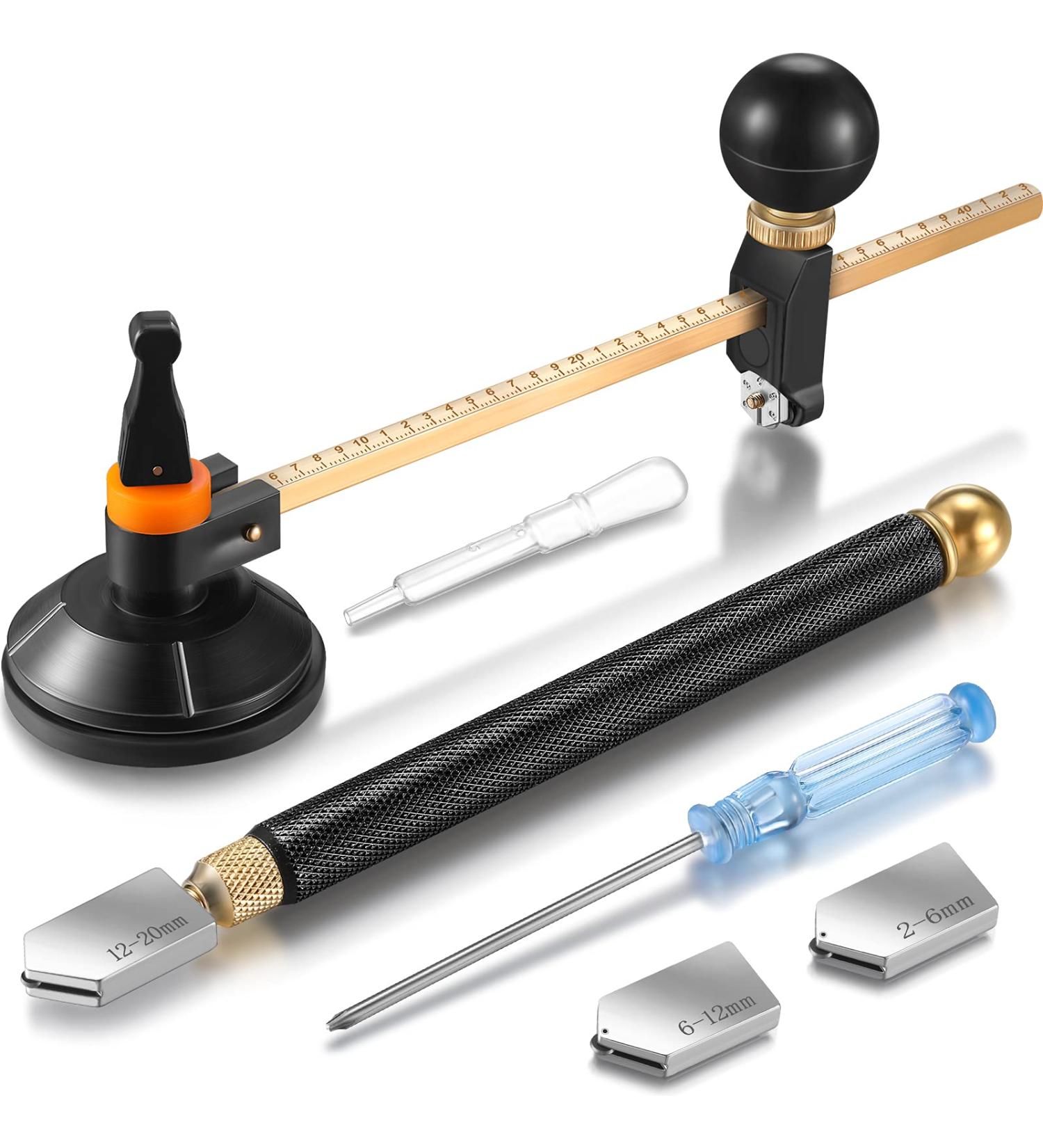 6-Piece Glass Cutter Tool Set with Pencil Style Cutter, Circular Cutter, Carbide Cutter, Screwdriver, Oil Dropper - for Glass, Tiles, Mirror - Buy Online on GoSupps.com