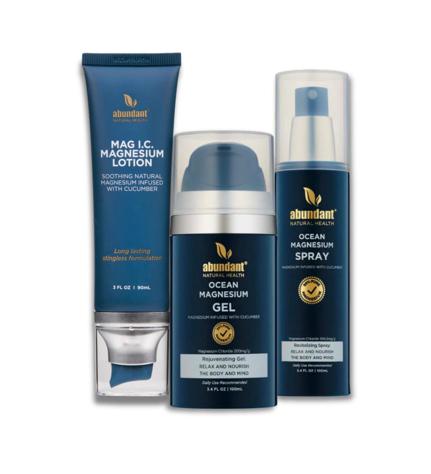 Abundant Natural Health Ocean Magnesium Total Topical Bundle Helps Aid Aches and Bruises Stingless Effective and Quick Absorption Fragrance-Free - Buy Online on GoSupps.com