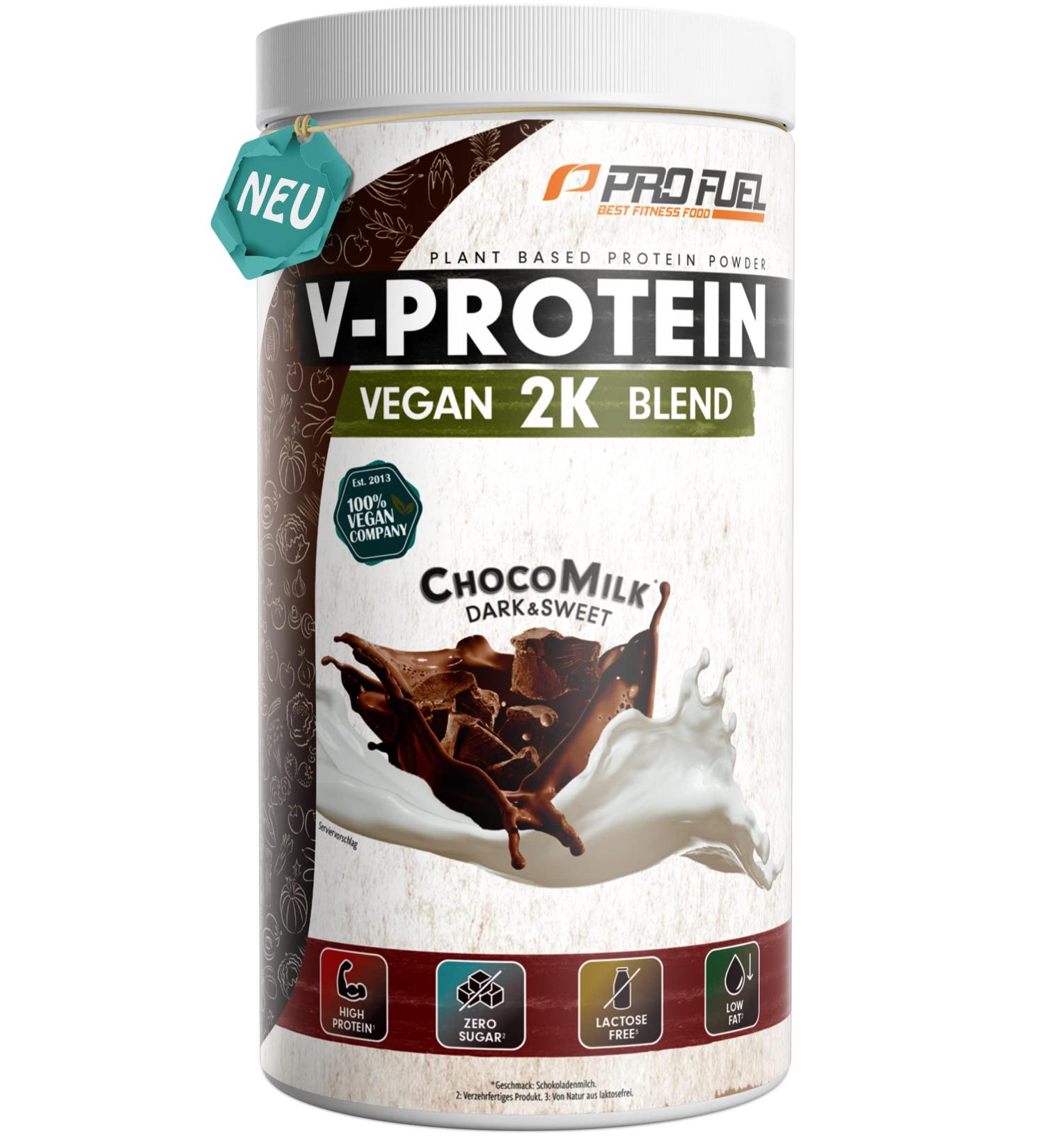 Vegan Chocolate Protein Powder 1kg - Creamy & Delicious 2K Blend High-Quality Pea Protein Soy-Free 71% Protein - Perfect for Travel! - Buy Online on GoSupps.com