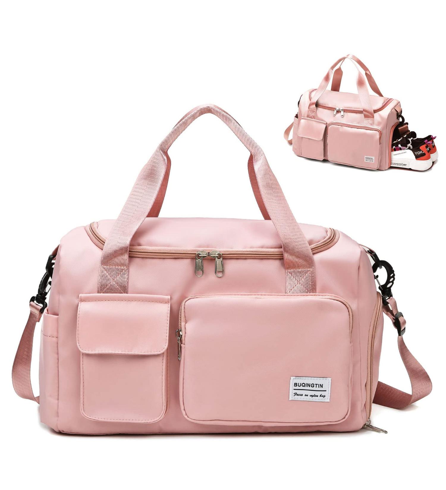 Armiwiin Large Travel Duffel Bag for Men & Women - Waterproof Gym Tote with Shoe Compartment and Adjustable Strap - Pink - Buy Online on GoSupps.com