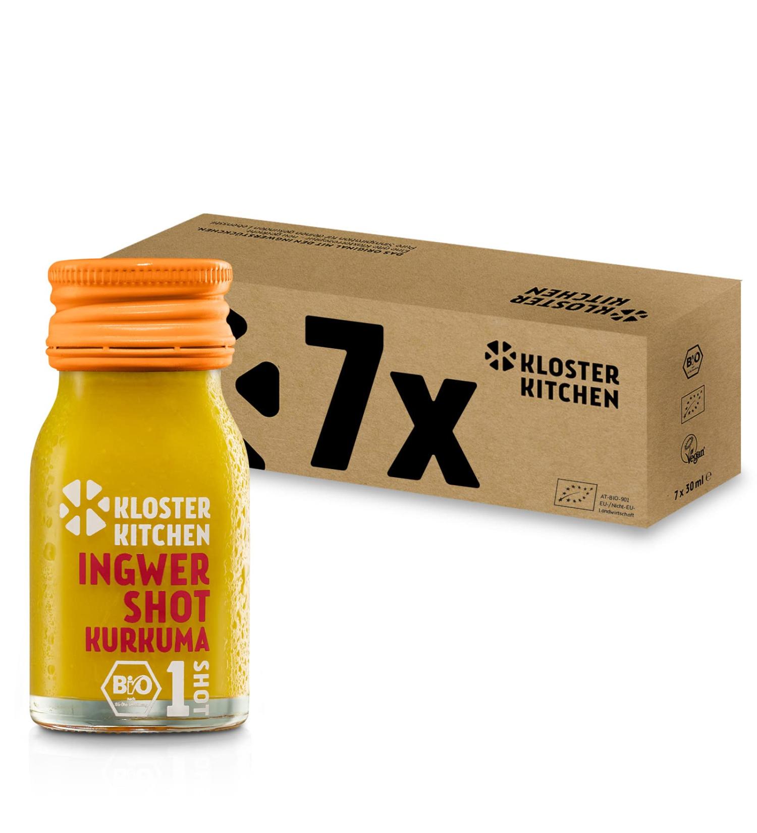 Buy Monastery Kitchen Bio Ingwer Shot Kurkuma 7x30ml - Vegan Ginger Turmeric Drink No Additives Sweet & Sharp - International Shipping - Buy Online on GoSupps.com