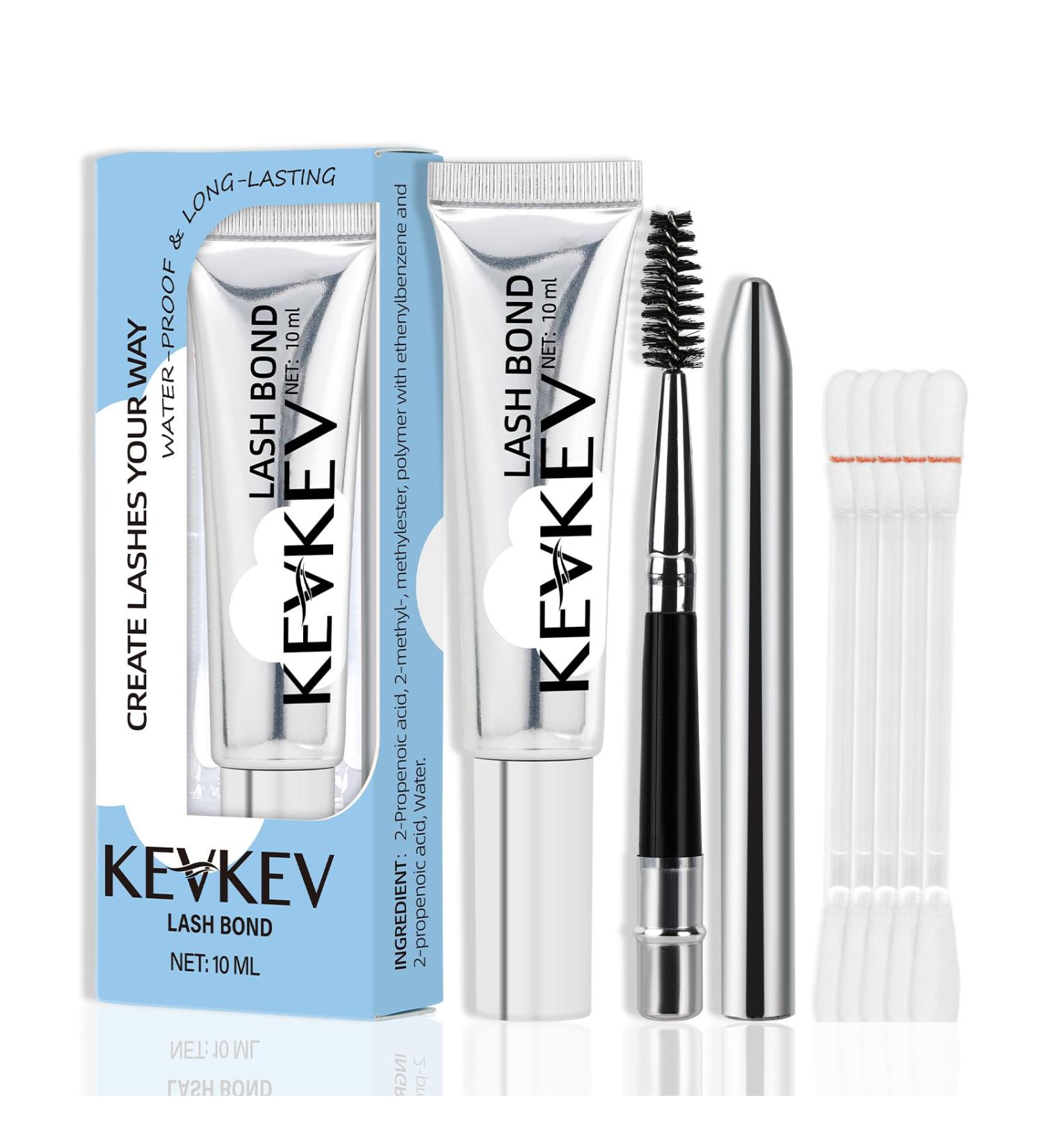 KevKev 10ml Waterproof Eyelash Glue for Lash Clusters & Extensions - Long-Lasting Bond - Includes Lash Brush & Remover Swabs - Clear Lash Adhesive - Buy Online on GoSupps.com
