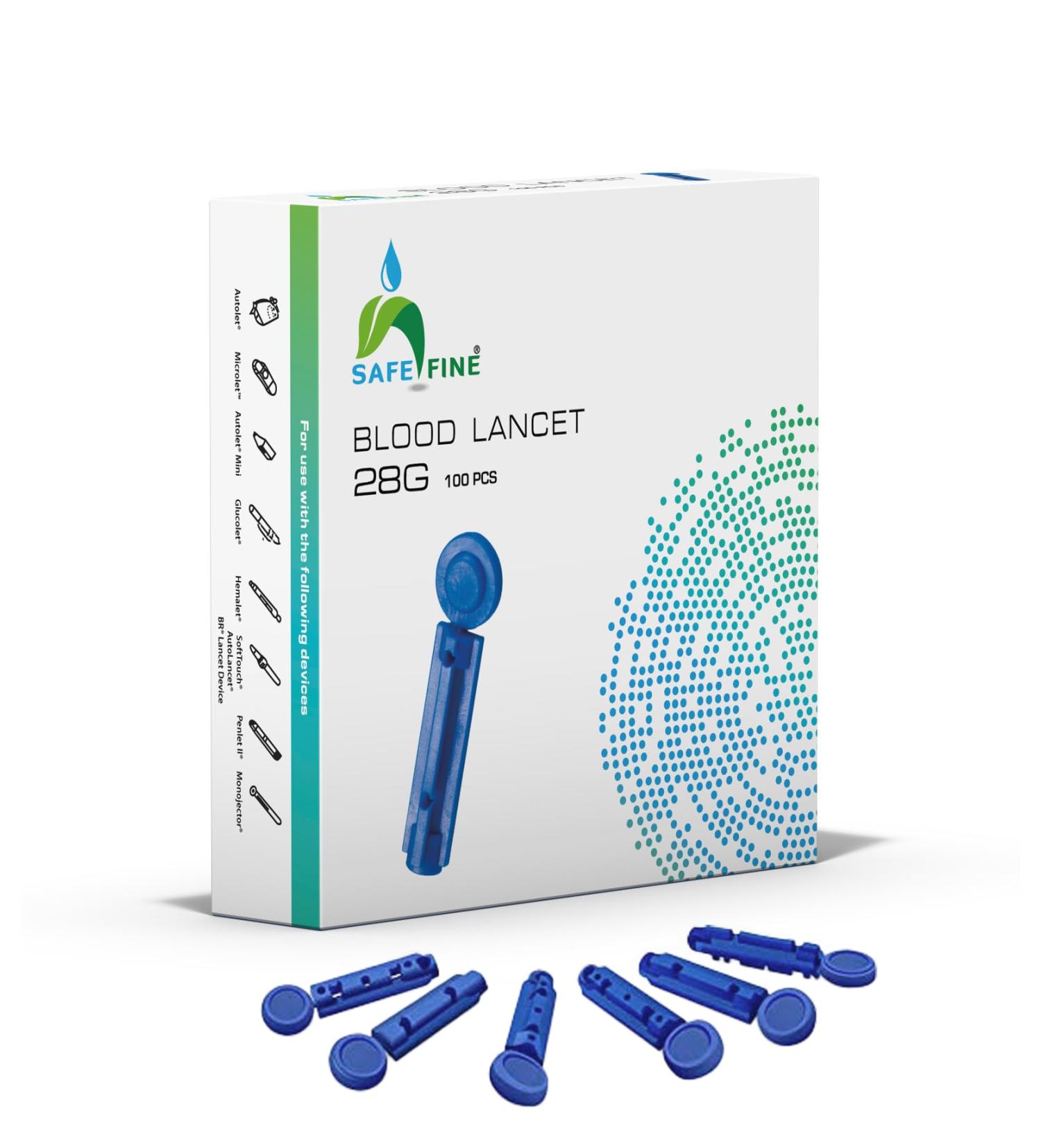 SafeFine 28G 3mm Blood Lancets | Sterile & Compatible with Most Lancing Devices | 100 pcs/box - Buy Online on GoSupps.com