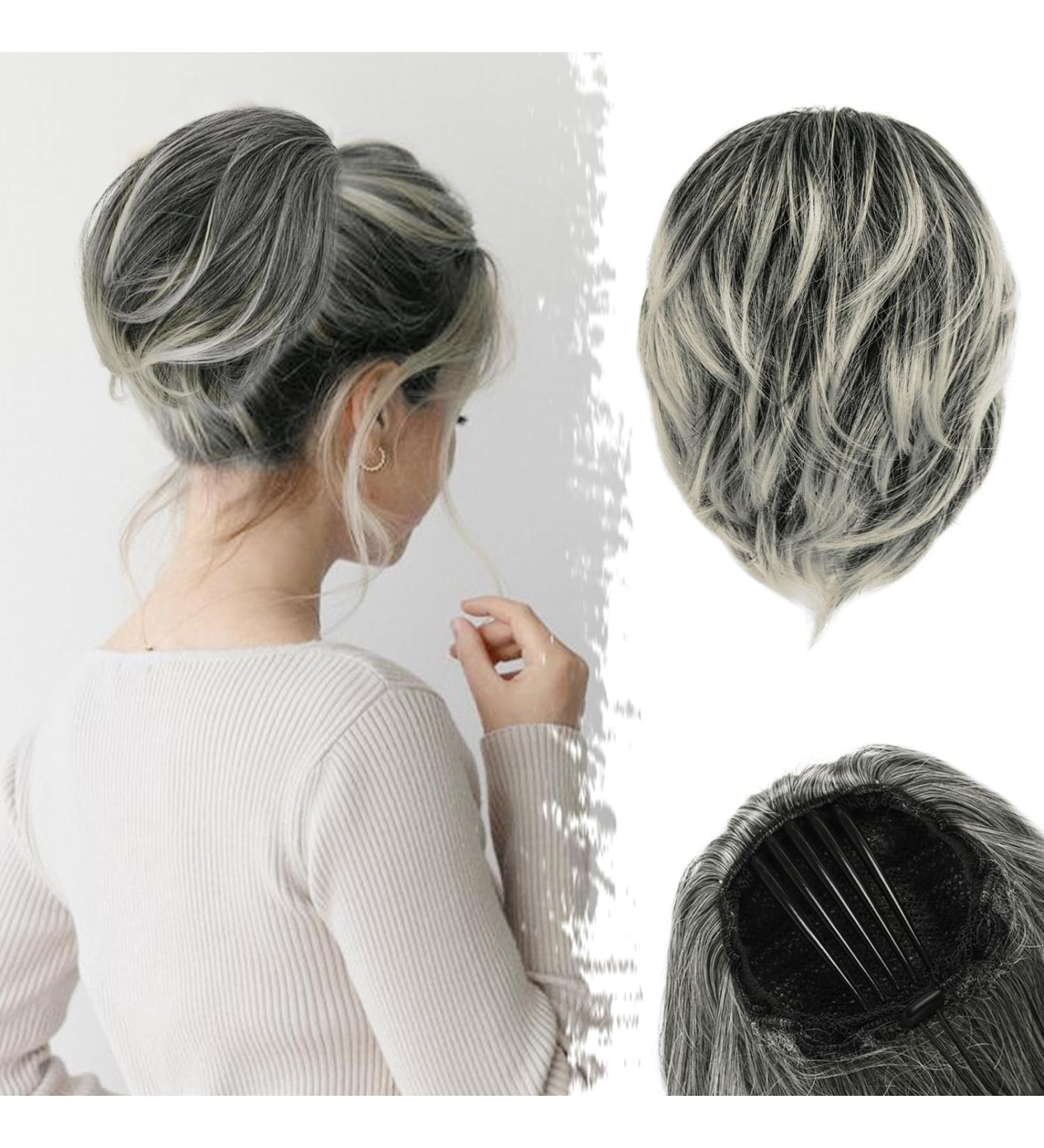 BARSDAR Rades Haar Dutt Extension - Short Gray & White Chignon with Clip | 20cm Synthetic Hair Part for Women - Buy Online on GoSupps.com