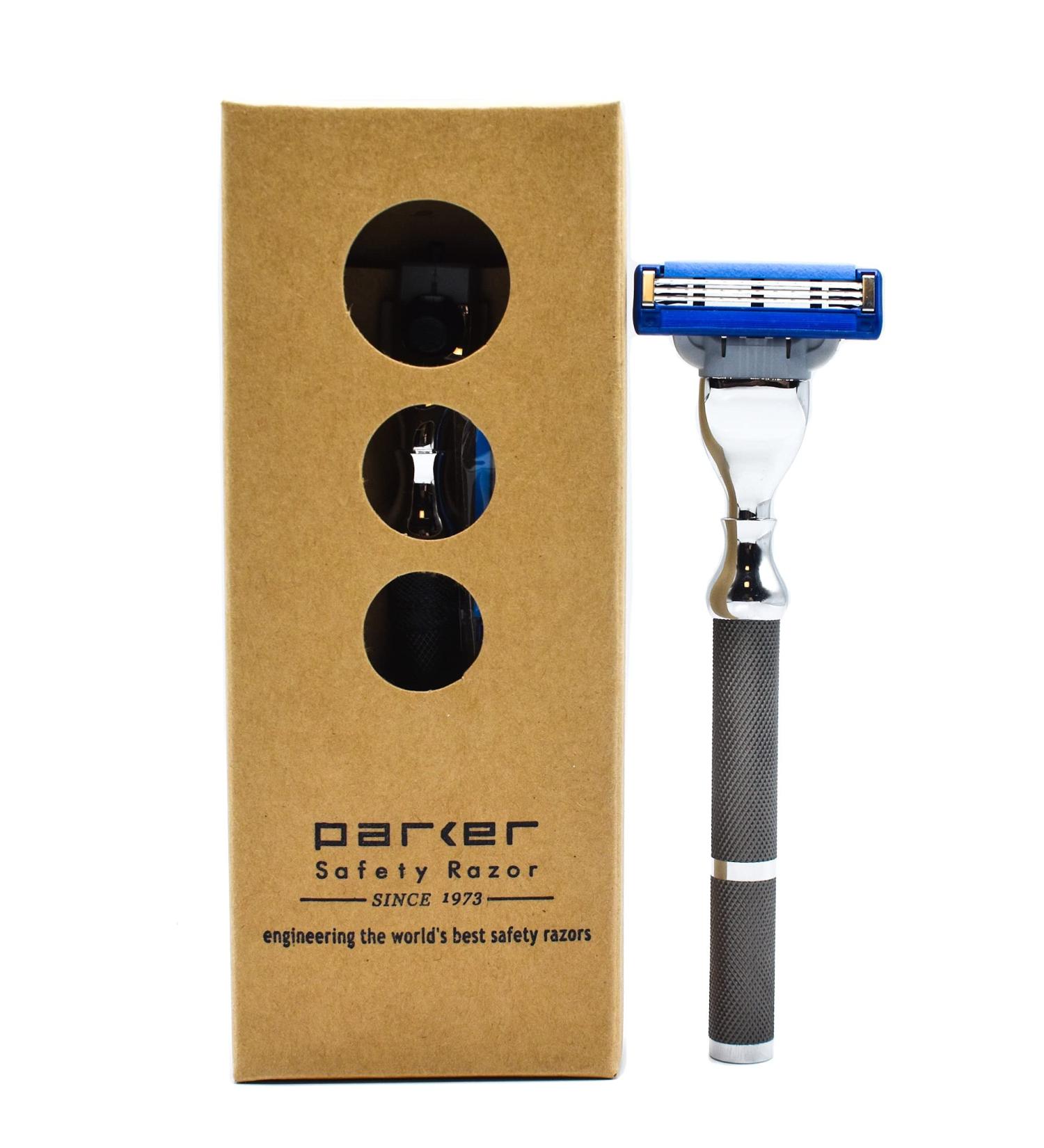 Shop Parker 42m Heavyweight All-Metal Triple Blade Razor - Brass Frame & Graphite Handle | Includes Gillette Mach 3 Blade - Buy Online on GoSupps.com
