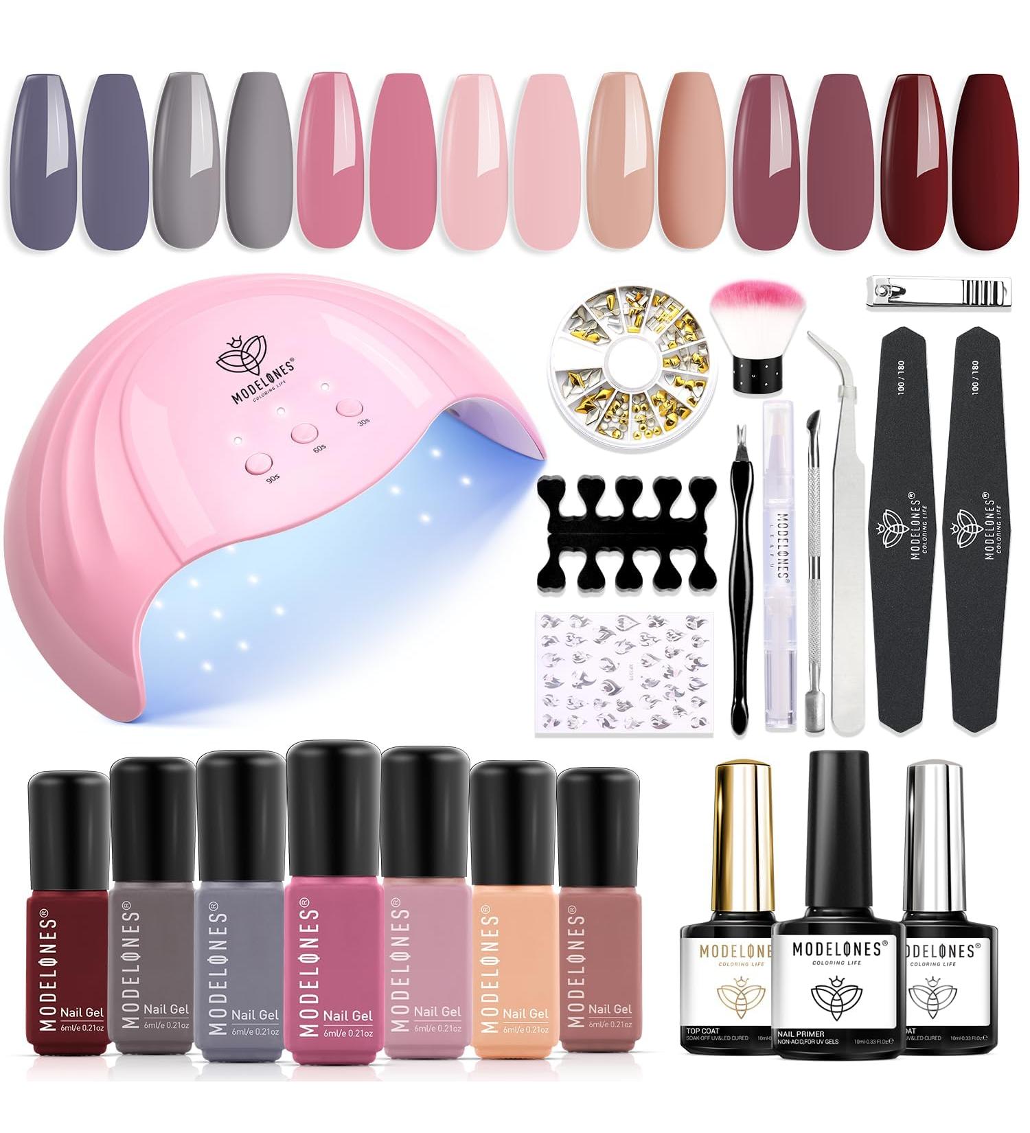 Modelones Gel Nail Polish Kit with U V Light 48W Nail Dryer 7 Nude Colors Gel Nail Kit No Wipe Base Top Coat Nail Primer Nail Art Decorations Integrated Manicure Tools Kit Gift for Women - Buy Online on GoSupps.com