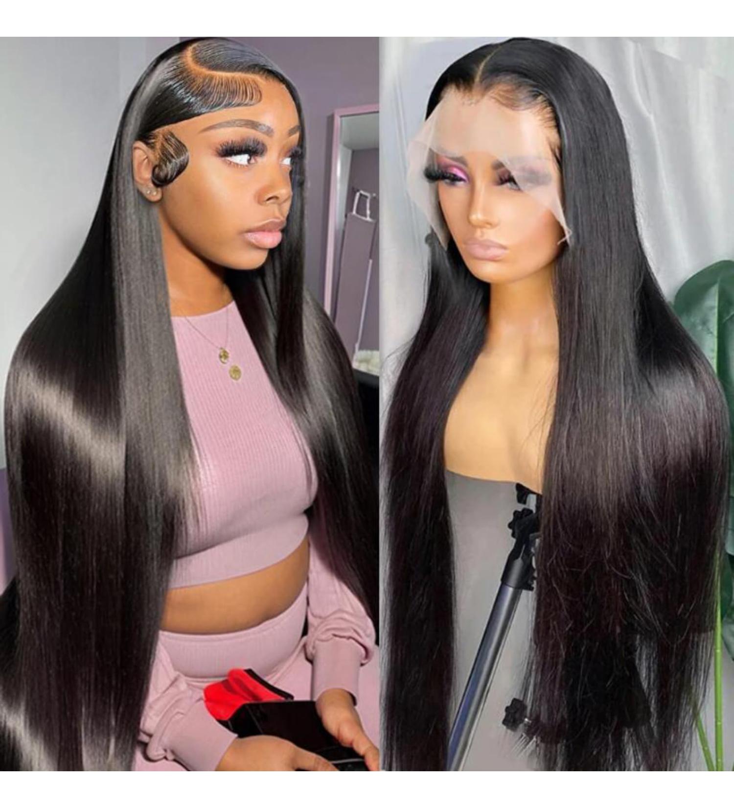28 Inch Straight 180 Density HD Lace Front Wig for Black Women - Brazilian Virgin Human Hair, Pre Plucked with Baby Hair, Natural Color - Glueless Full Lace Frontal Wig - Buy Online on GoSupps.com