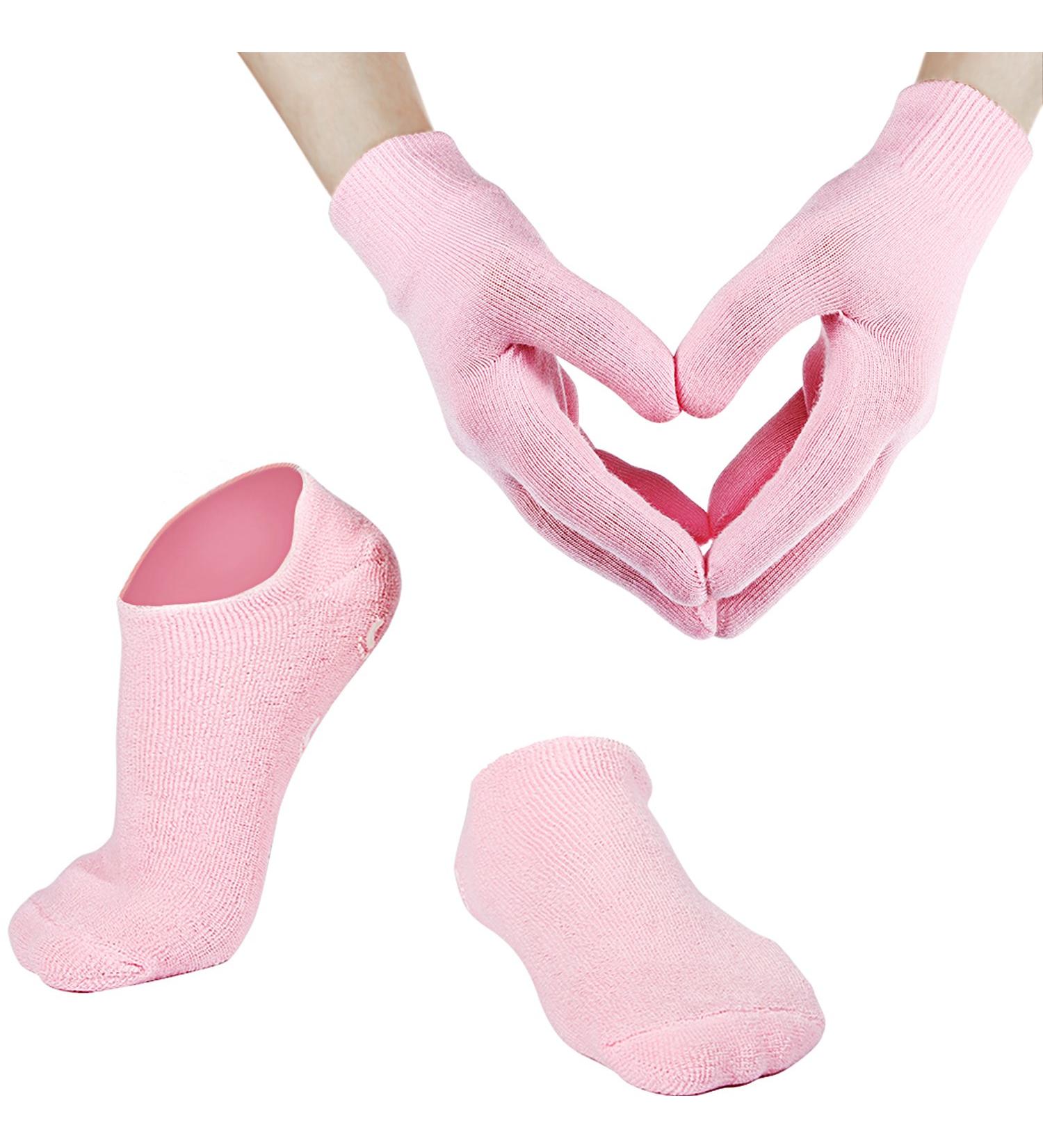 Soft Cotton Gel Moisturizing Spa Gloves & Socks for Cracked Dry Skin - Unisex Pink Rose Solution - Buy Online on GoSupps.com