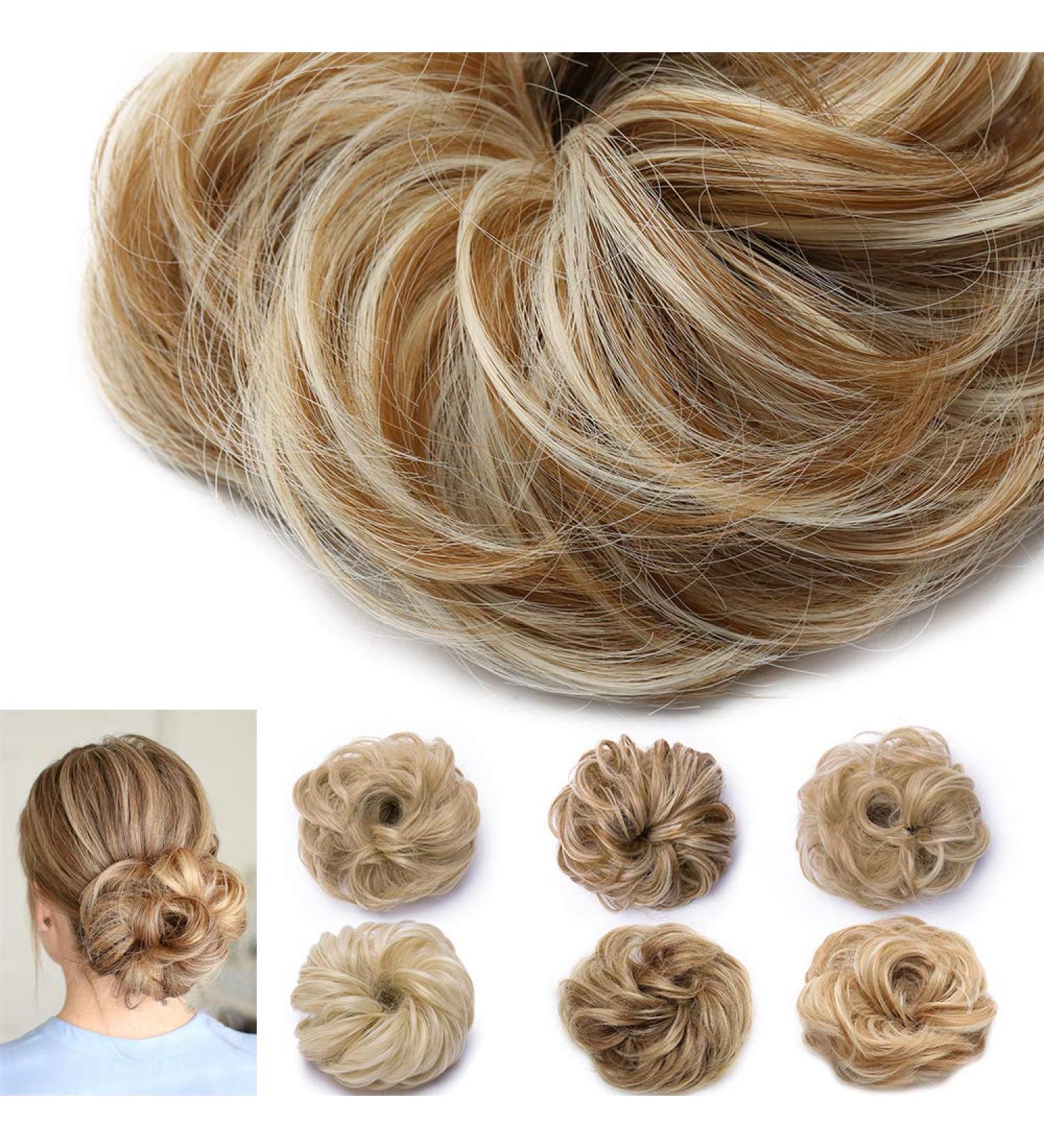 Light Brown & Bleach Blond Scrunchy Hair Bun Updo Ponytail 25g - Curly Messy Donut Chignons - Buy Online on GoSupps.com