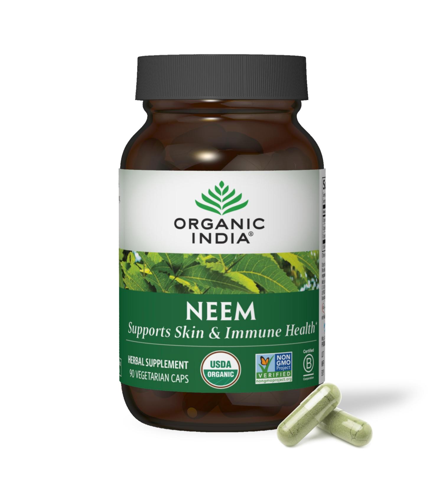 ORGANIC INDIA Neem Leaf Capsules - Herbal Supplement Supports Skin & Immune Health Vegan Gluten Free USDA Certified Organic - 90 Count 90 Count (Pack of 1) - Buy Online on GoSupps.com