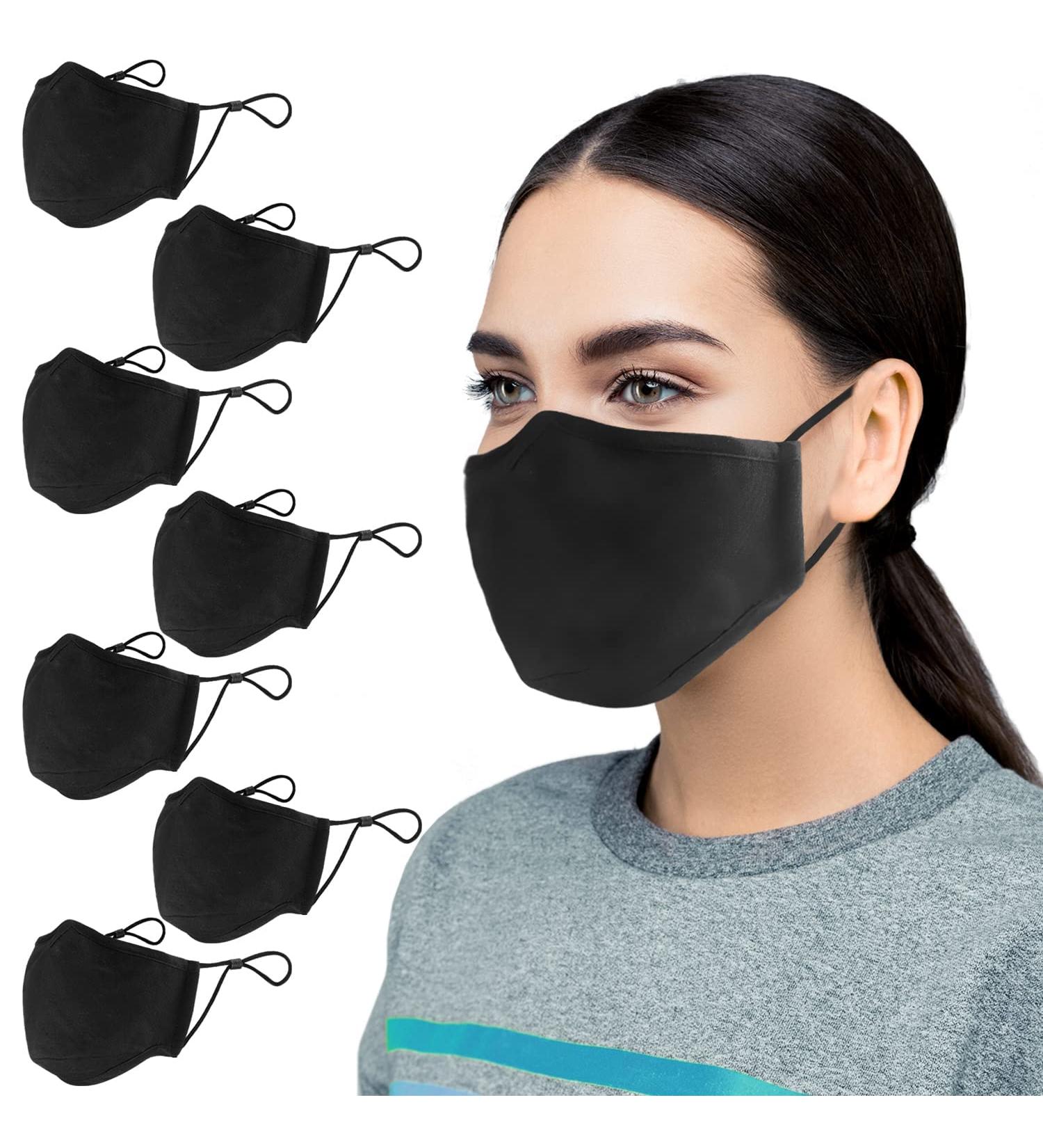 Ansta 7-Piece Washable Cotton Face Masks - Reusable Adjustable Unisex Dust Protection for Men & Women - Black - Buy Online on GoSupps.com
