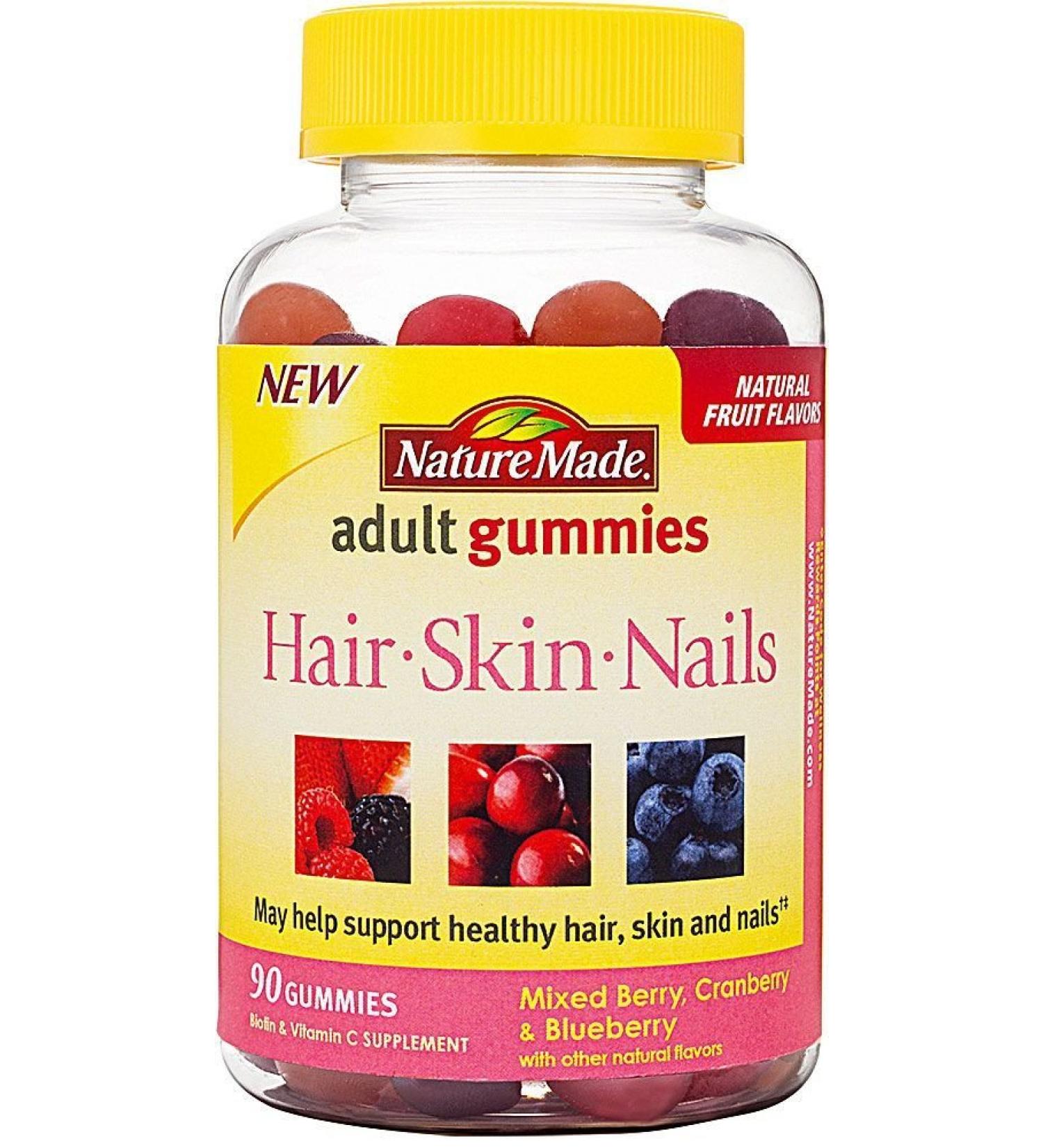 Nature Made Hair Skin and Nails Gummies Mixed Berry Cranberry & Blueberry 90 Gummies