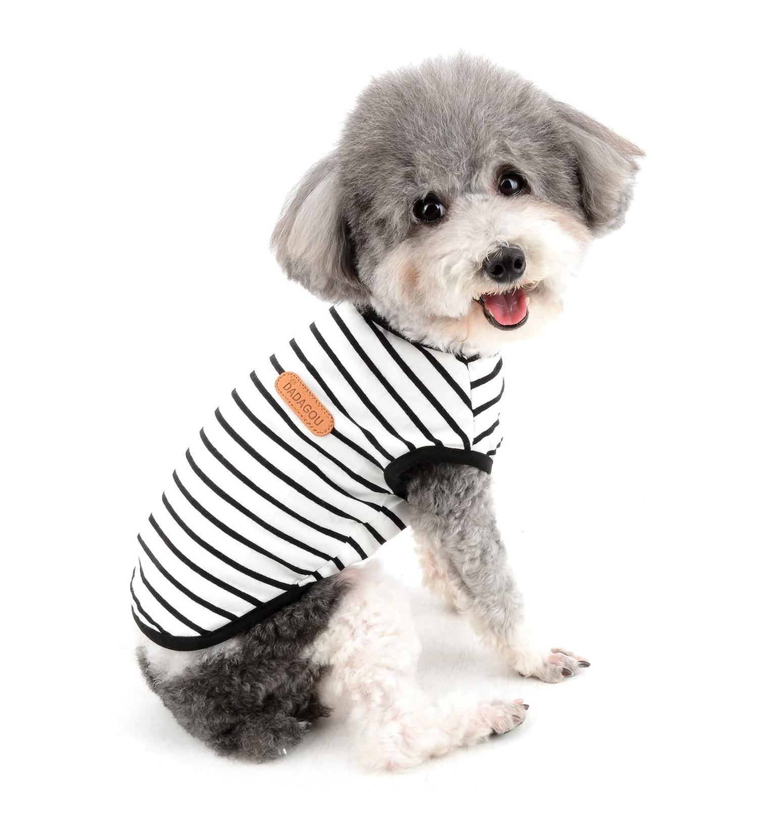 Zweitea Summer Dog Shirts for Small Dogs - Striped Breathable Cotton Tank Tops for Chihuahua & Pets - Soft Sleeveless T-Shirts in Black (M) - Buy Online on GoSupps.com
